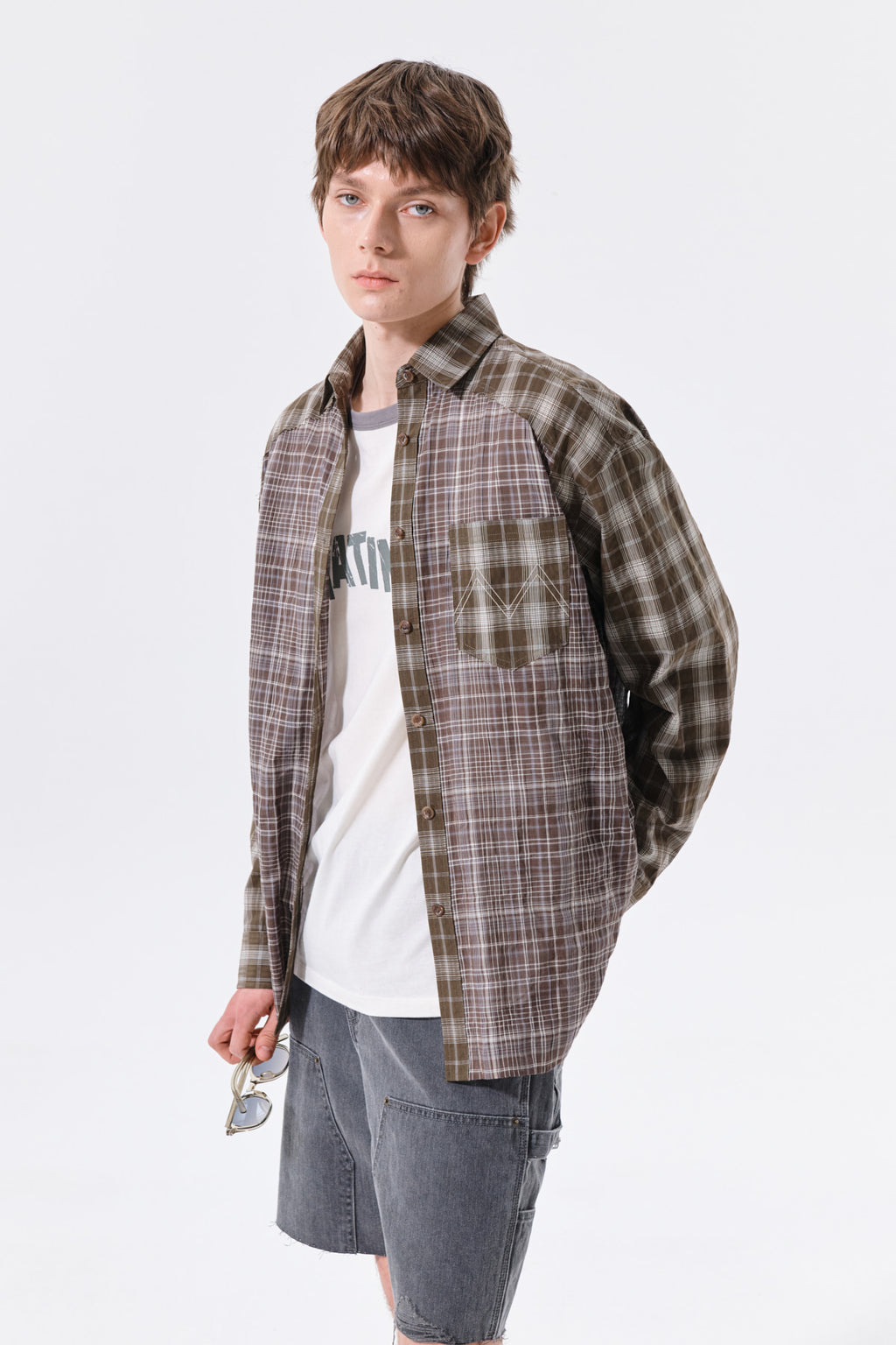 Matin Kim - Mixed Check Over Fit Shirt (Brown) product image 17 | TRAB K-Fashion Australia