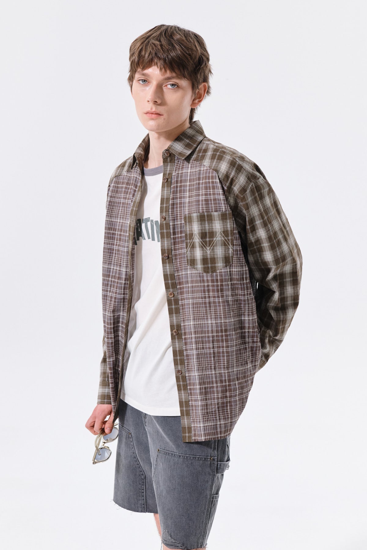 Matin Kim - Mixed Check Over Fit Shirt (Brown) product image 17 | TRAB K-Fashion Australia