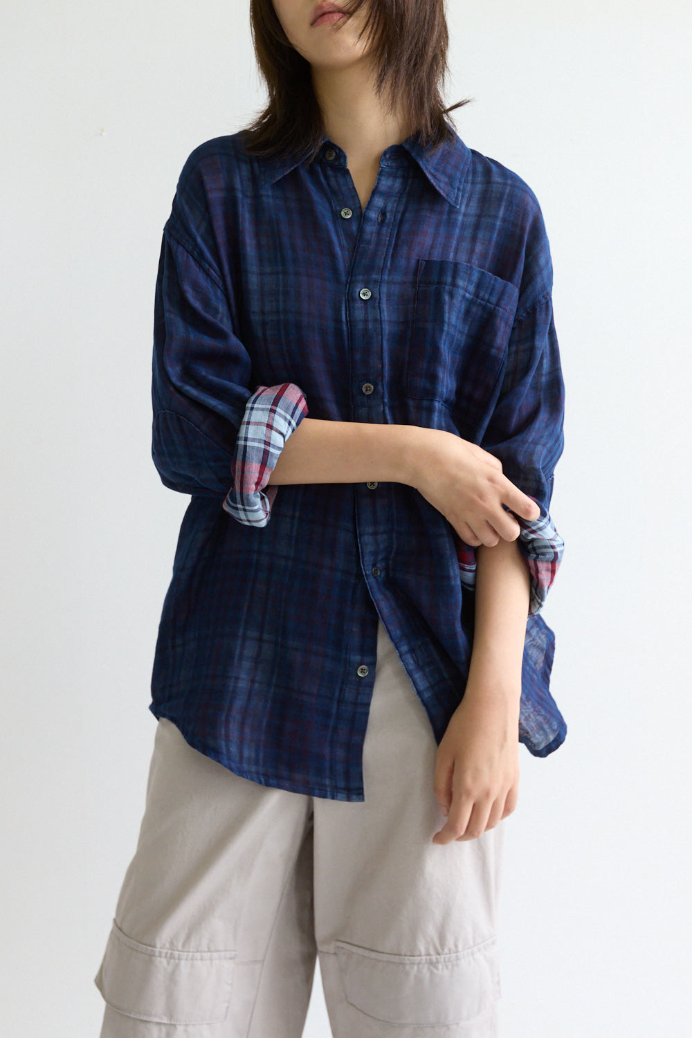 Hatchingroom - Archive Shirt V2 Shadow Check Linen (Blue) product image 6 | TRAB K-Fashion Australia