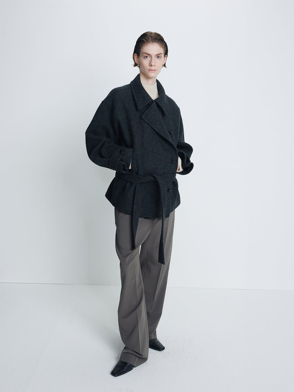 Tonywack - Wool Asymmetrical Short Coat (Anthracite) product image 2 | TRAB K-Fashion Australia