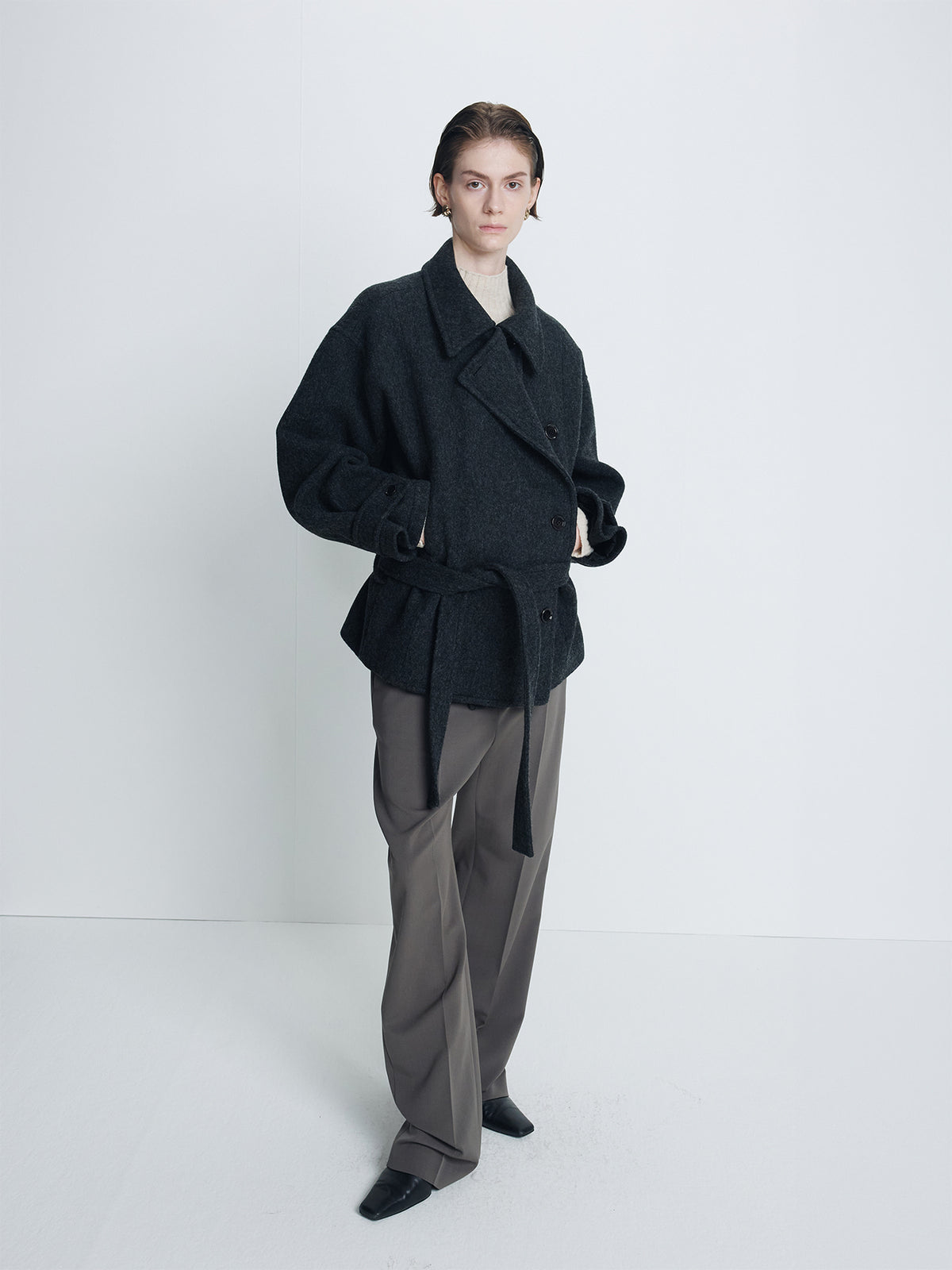 Tonywack - Wool Asymmetrical Short Coat (Anthracite) product image 2 | TRAB K-Fashion Australia