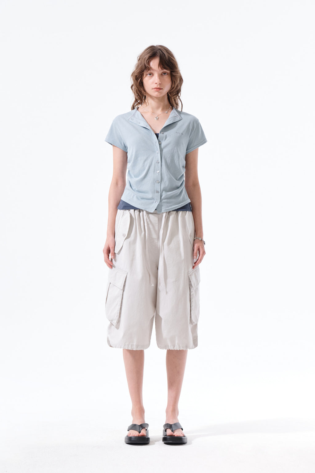Matin Kim - Washed Cotton Patch Pocket Bermuda Pants (Light Grey) product image 11 | TRAB K-Fashion Australia