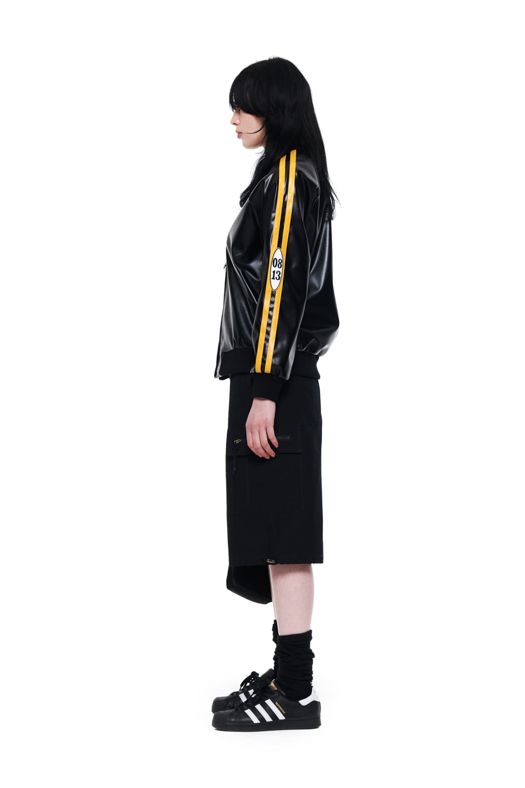 Matin Kim - Faux Leather Stadium Jumper (Black) product image 6 | TRAB K-Fashion Australia