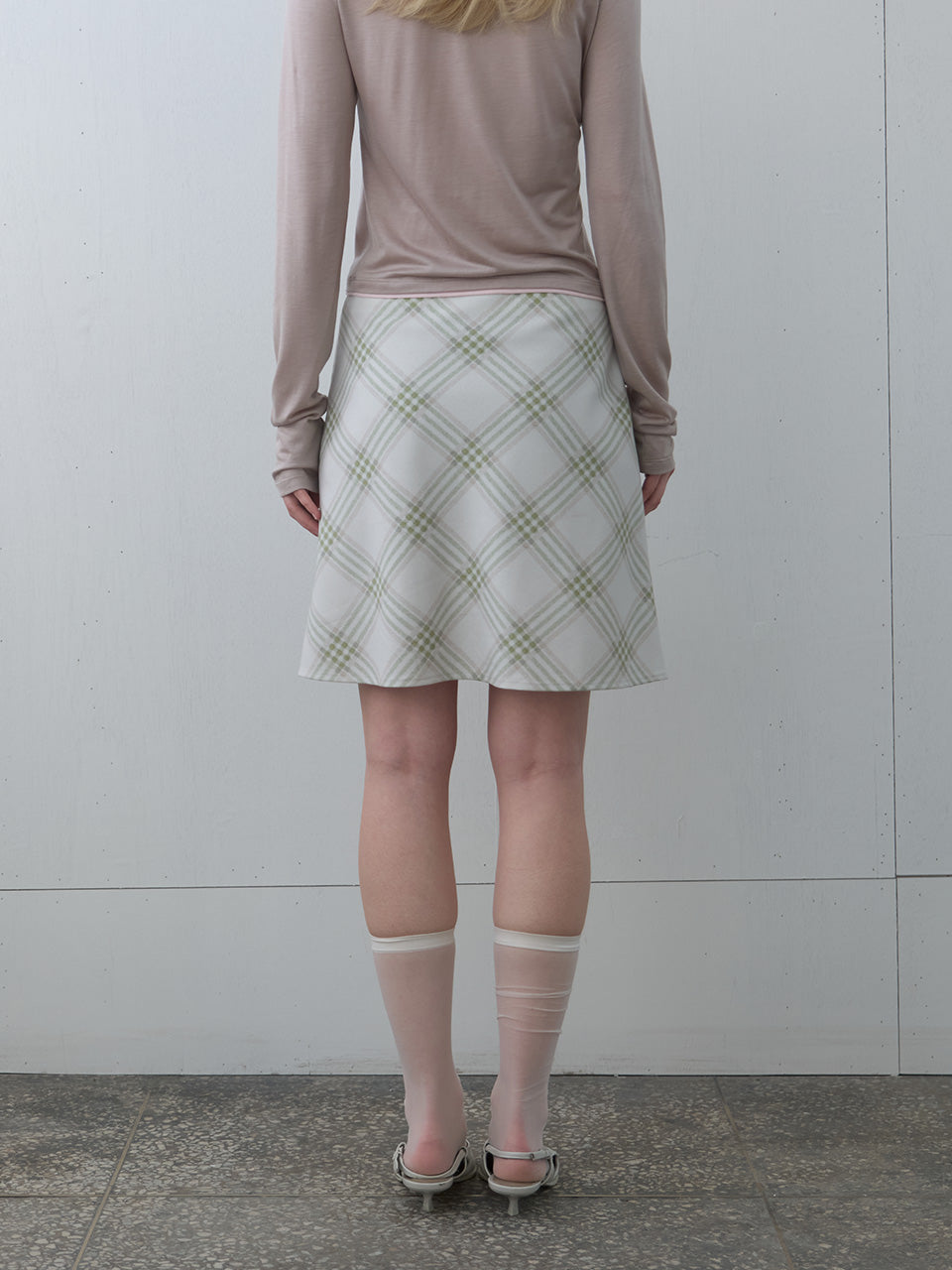 Kijun - Essential Check Mini Skirt (Olive Green) product image 3 | TRAB K-Fashion Australia
