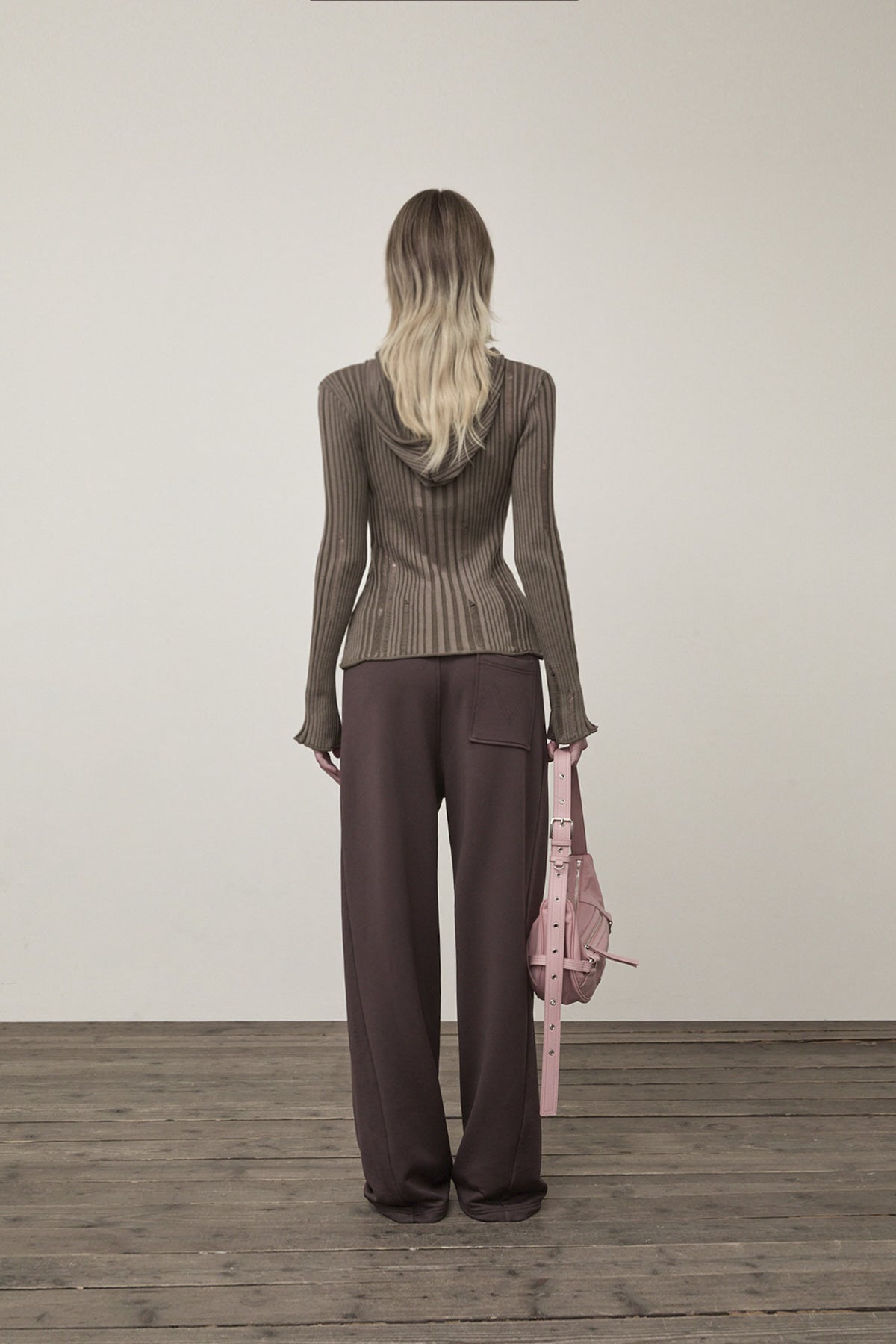 Matin Kim - Logo Point Damage Slim Hoody Cardigan (Khaki Brown) product image 7 | TRAB K-Fashion Australia