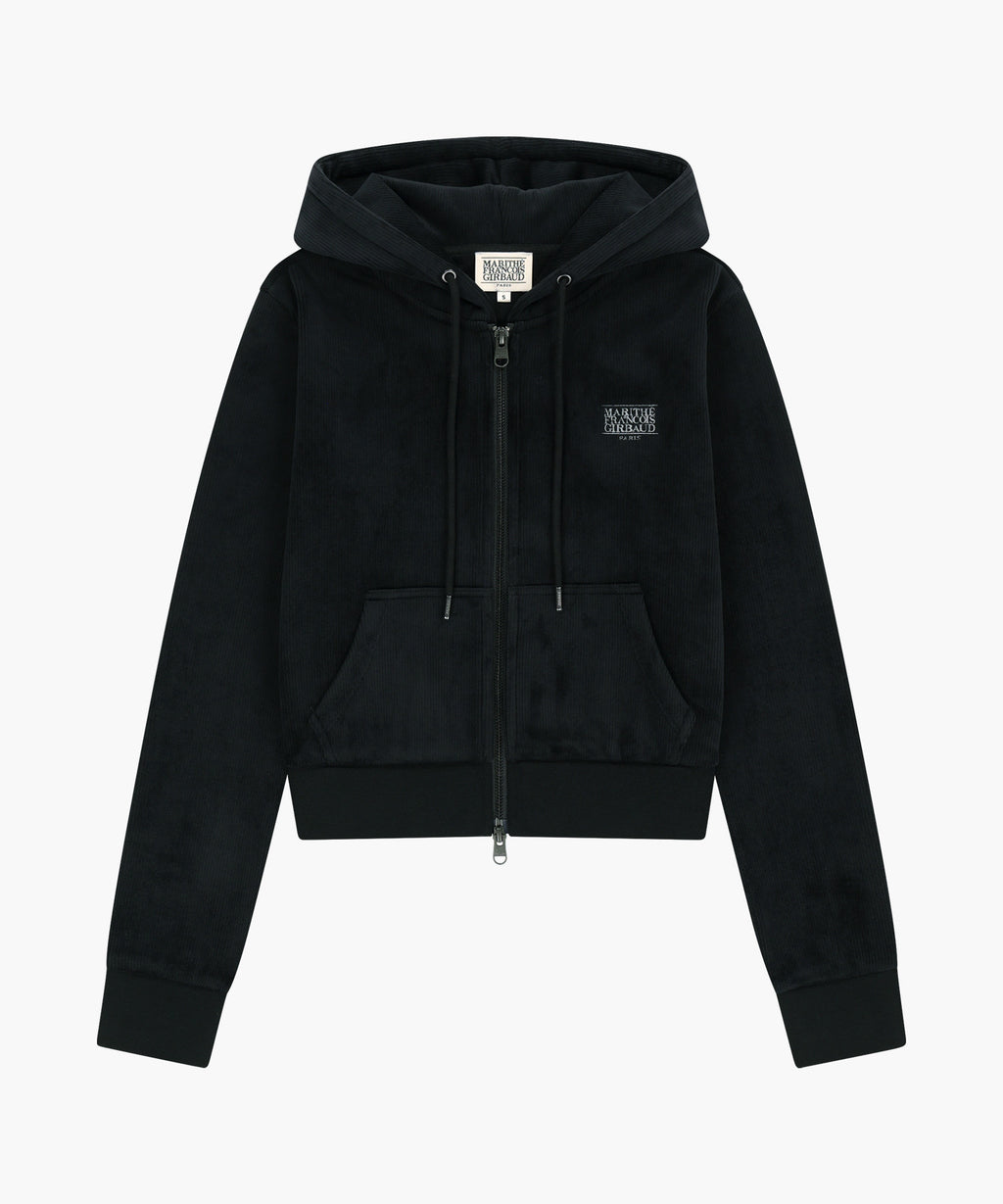 Marithe & Francois Girbaud - Small Classic Logo Slim Fit Velour Crop Hoodie Zipup (Black) product image 6 | TRAB K-Fashion Australia
