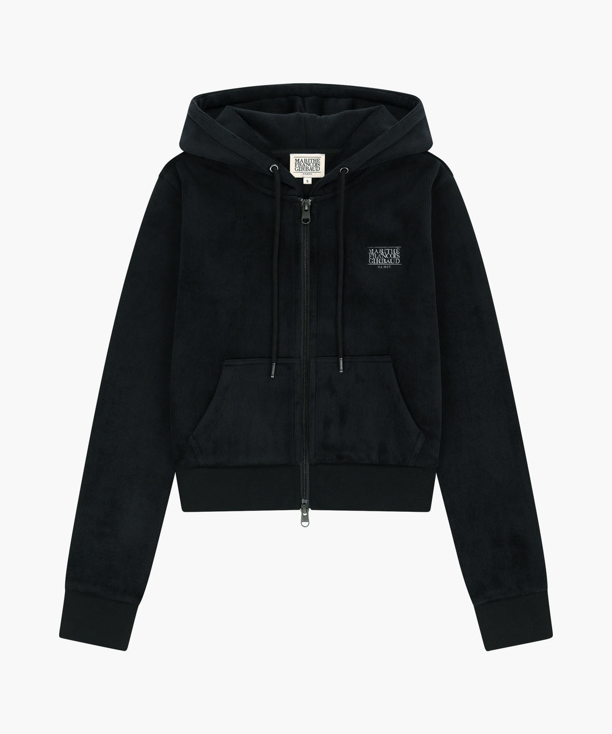 Marithe & Francois Girbaud - Small Classic Logo Slim Fit Velour Crop Hoodie Zipup (Black) product image 6 | TRAB K-Fashion Australia