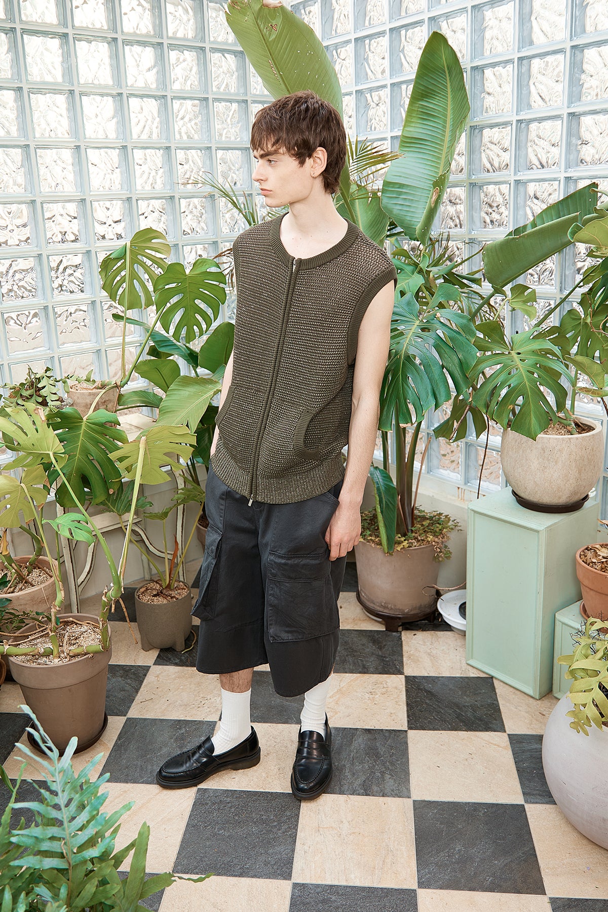 Matin Kim - Two Tone Mesh Knit Vest (Khaki) product image 11 | TRAB K-Fashion Australia