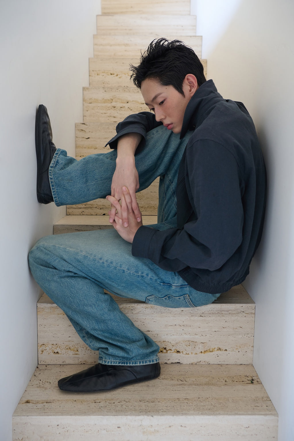 STU - Twist Curved Denim Pants (Mid Blue) product image 10 | TRAB K-Fashion Australia
