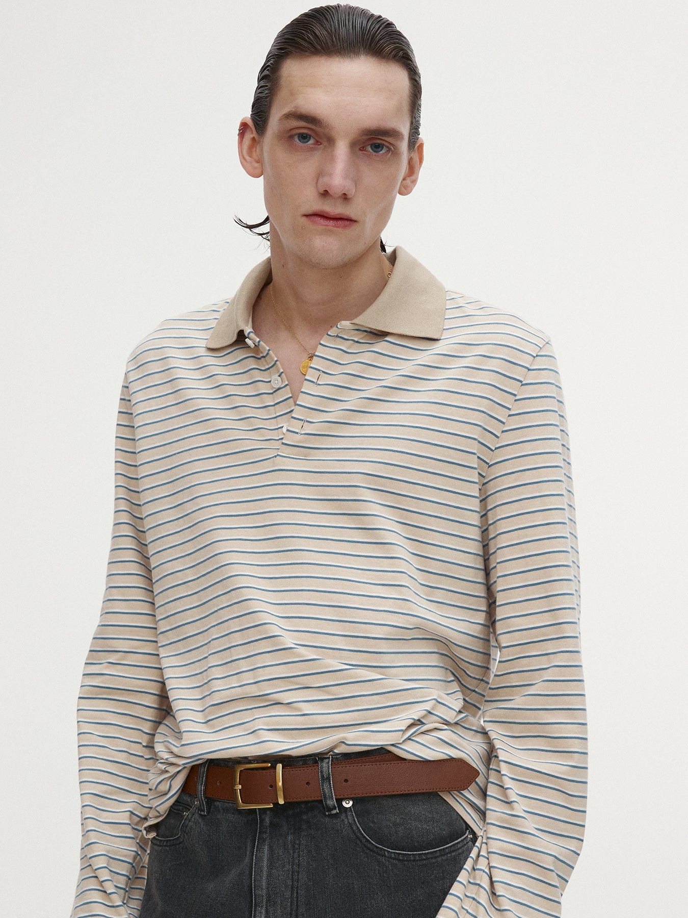 Tonywack - Striped Cotton Polo T-Shirt (Beige Multi Stripe) product image 4 | TRAB K-Fashion Australia