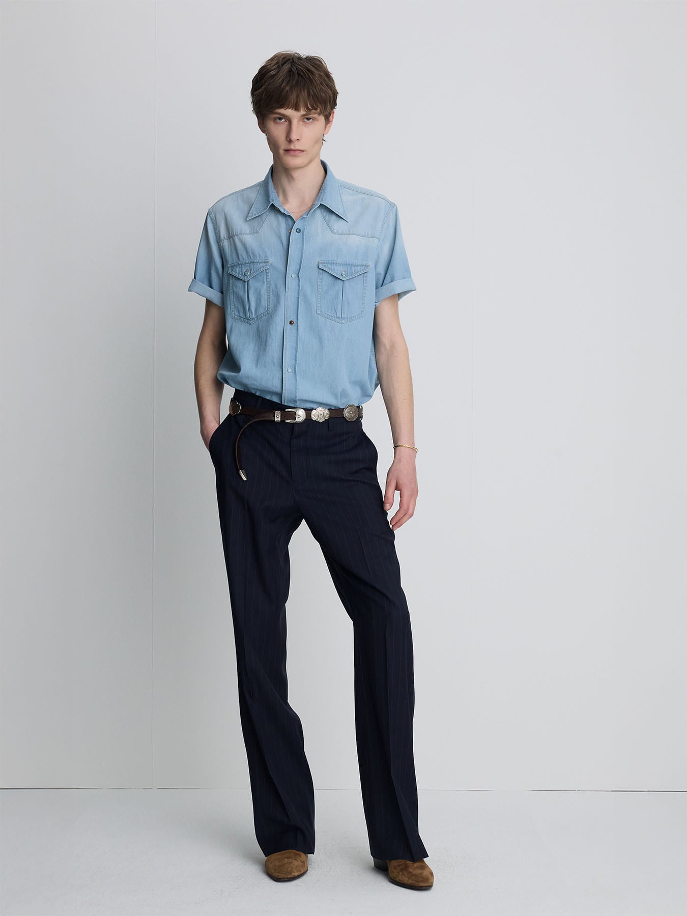 Tonywack - Tropical Wool Flared Trousers (Navy Stripe) product image 5 | TRAB K-Fashion Australia