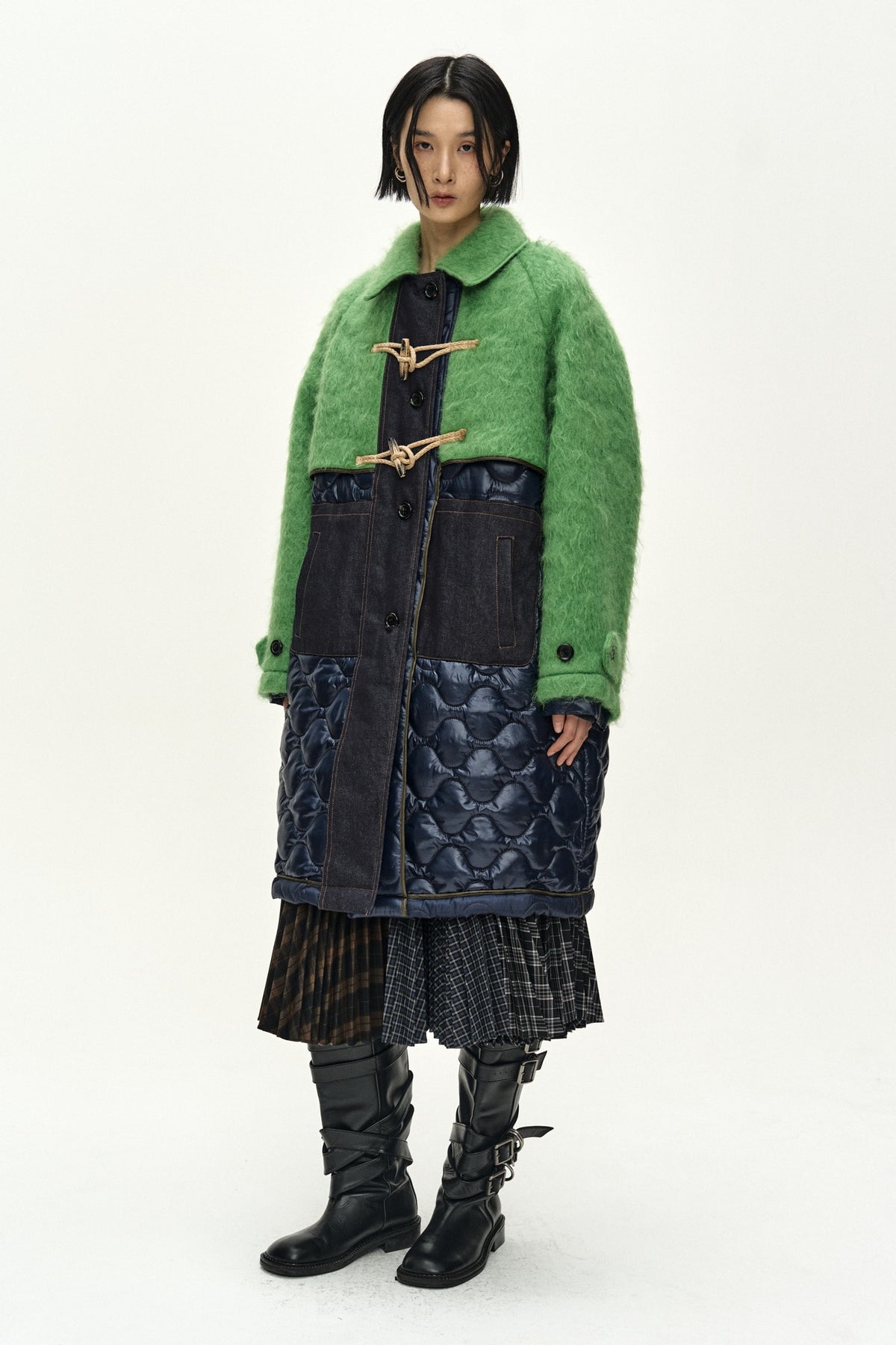 Andersson Bell - Lawn Hairy Wool Quilted Duffle Coat (Lichen Green/Black) product image 2 | TRAB K-Fashion Australia