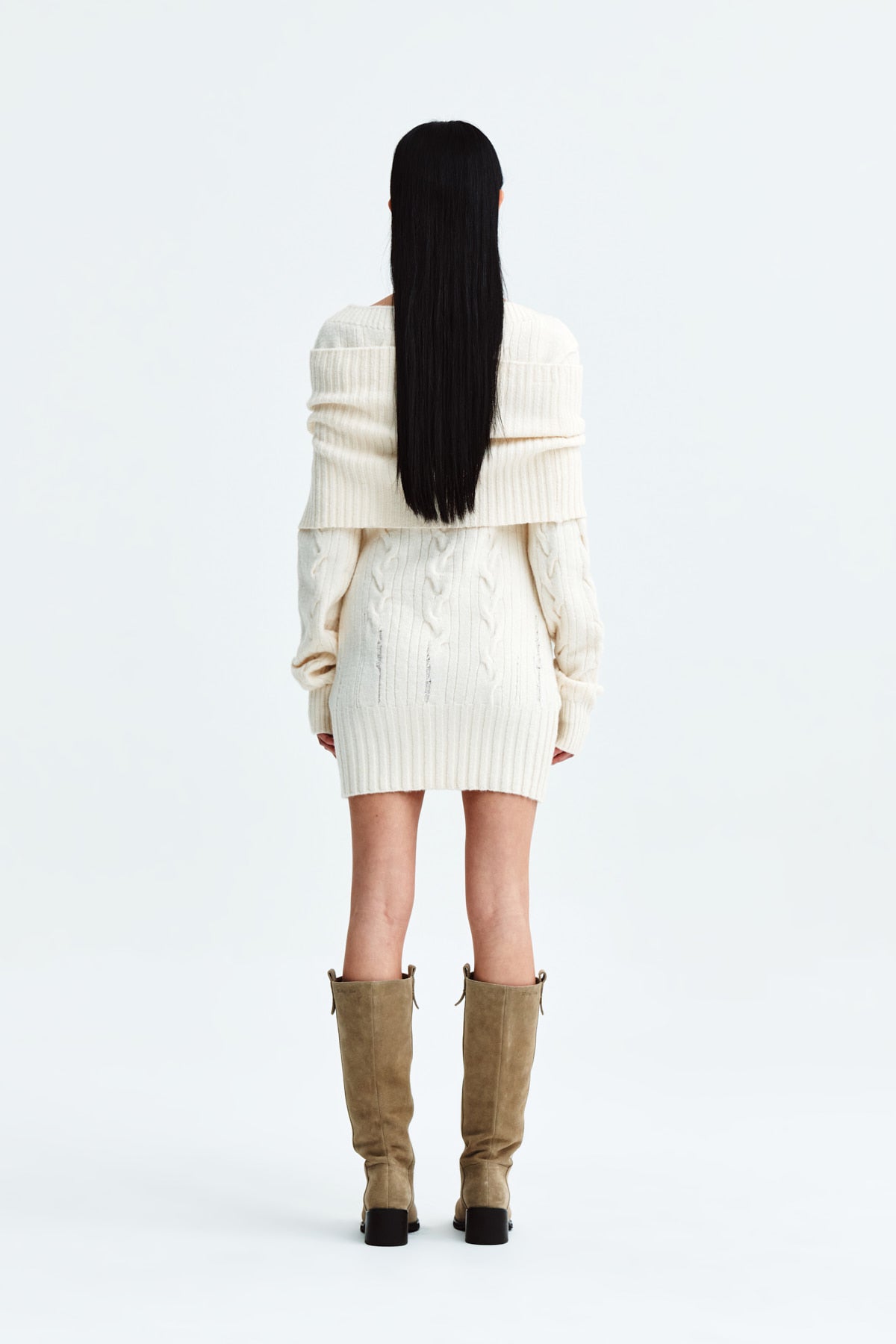 Matin Kim - Damage Point Cable Knit Dress (Ivory) product image 7 | TRAB K-Fashion Australia