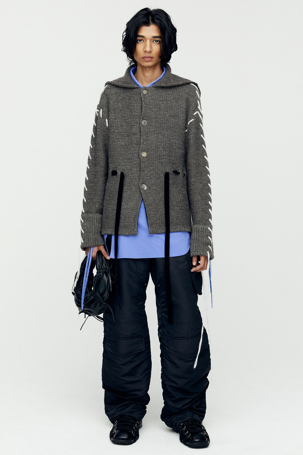 Andersson Bell - Charlie Big Collar Chunky Cardigan (Grey) product image 2 | TRAB K-Fashion Australia