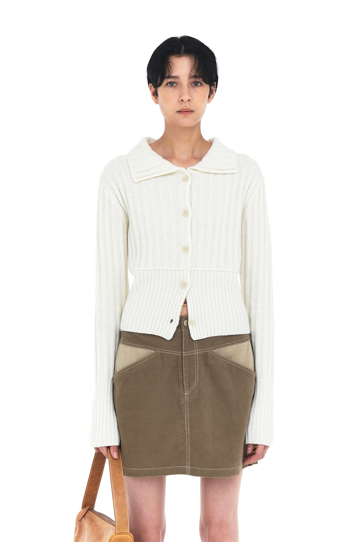 Matin Kim - Semi Crop Knit Button Cardigan (Ivory) product image 5 | TRAB K-Fashion Australia