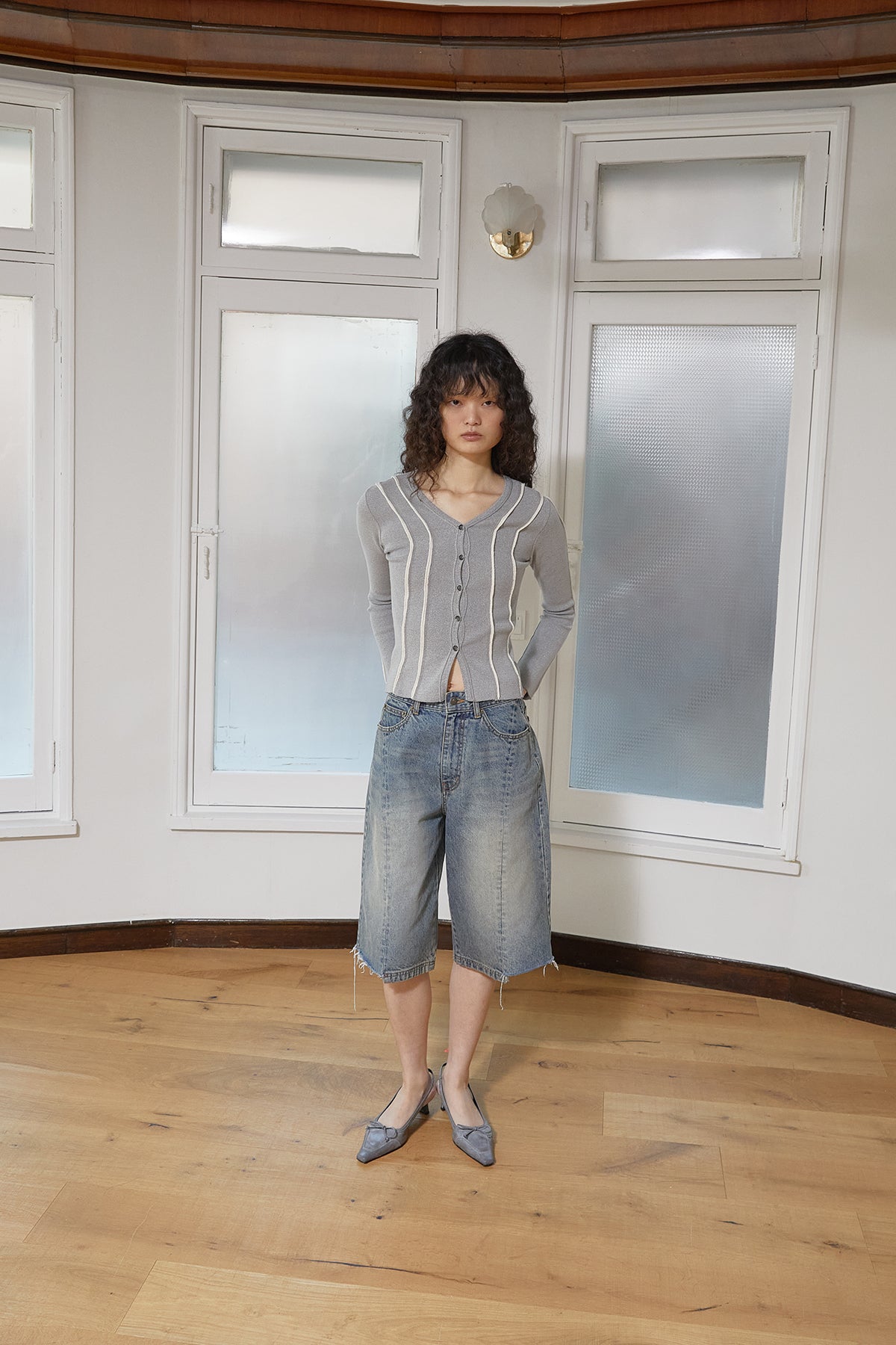 Matin Kim - Hem Point Bermuda Denim Pants (Blue) product image 13 | TRAB K-Fashion Australia