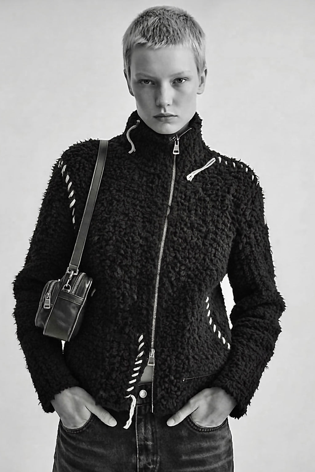 Andersson Bell - Hand Stitched Hairy Zip-Up Cardigan (Black) product image 2 | TRAB K-Fashion Australia