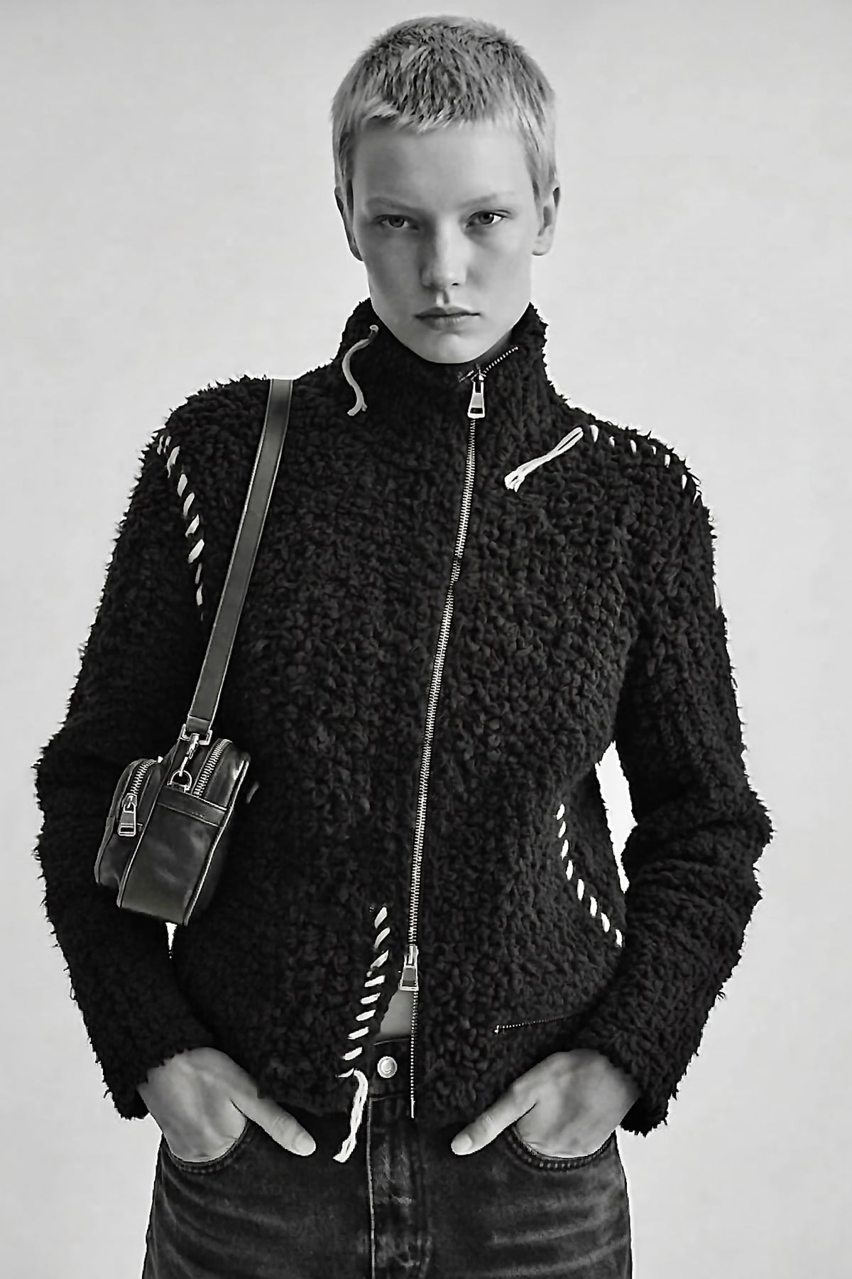 Andersson Bell - Hand Stitched Hairy Zip-Up Cardigan (Black) product image 2 | TRAB K-Fashion Australia