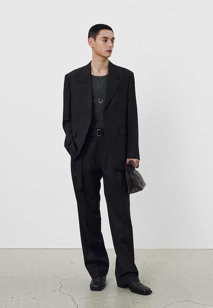 Tonywack - Wool Twill Double-Pleats Wide Trousers (Black) product image 4 | TRAB K-Fashion Australia