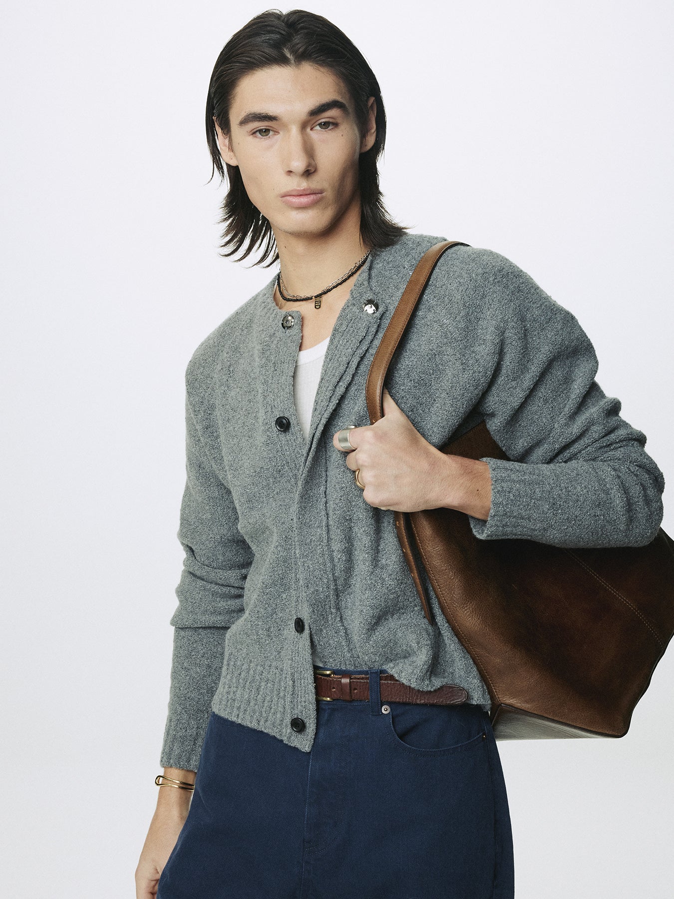 Tonywack - Placket Button Down Knit Cardigan (Melange Grey) product image 1 | TRAB K-Fashion Australia