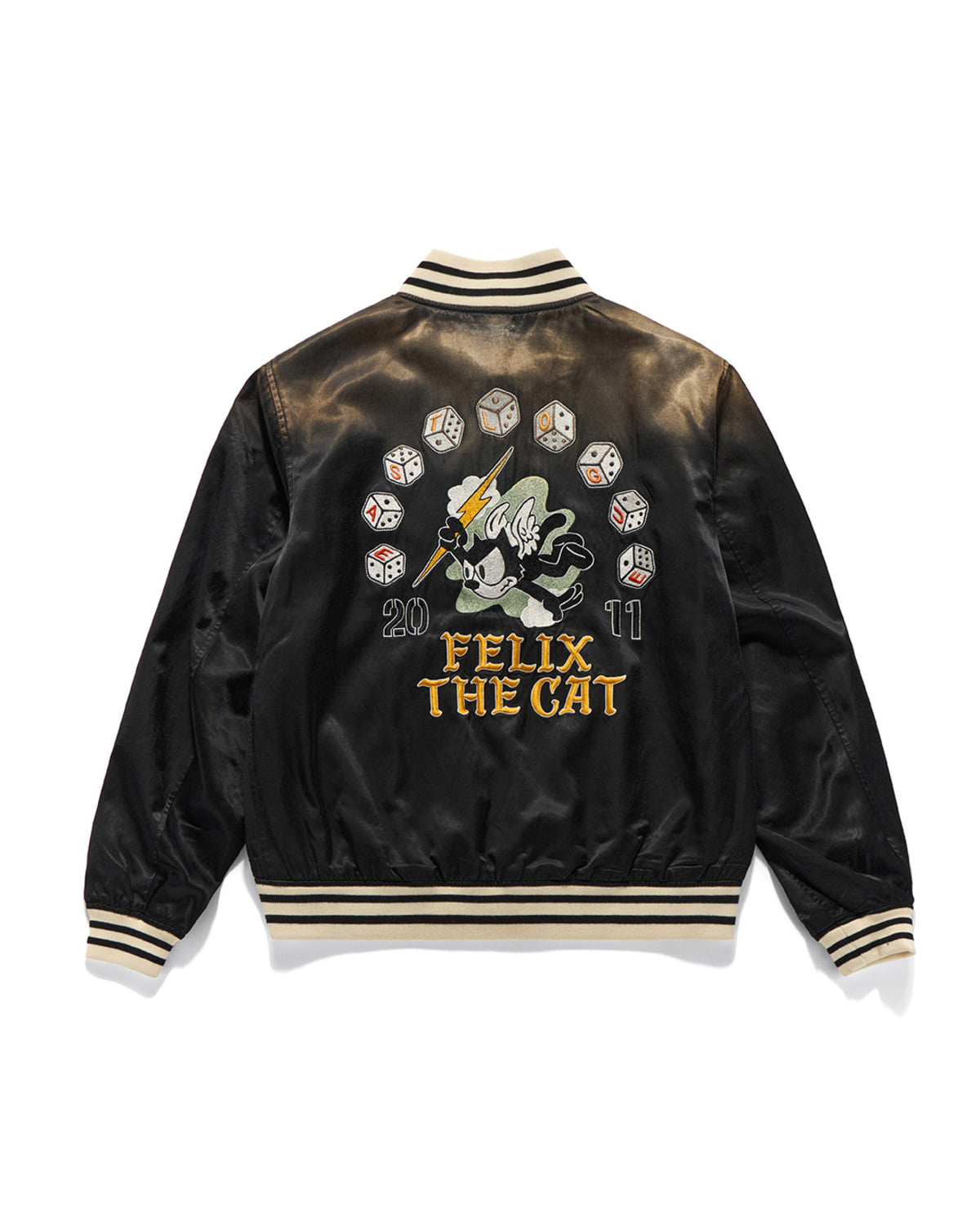 Eastlogue - Felix Embrodiery Bleached Souvenir Jacket (Black) product image 1 | TRAB K-Fashion Australia