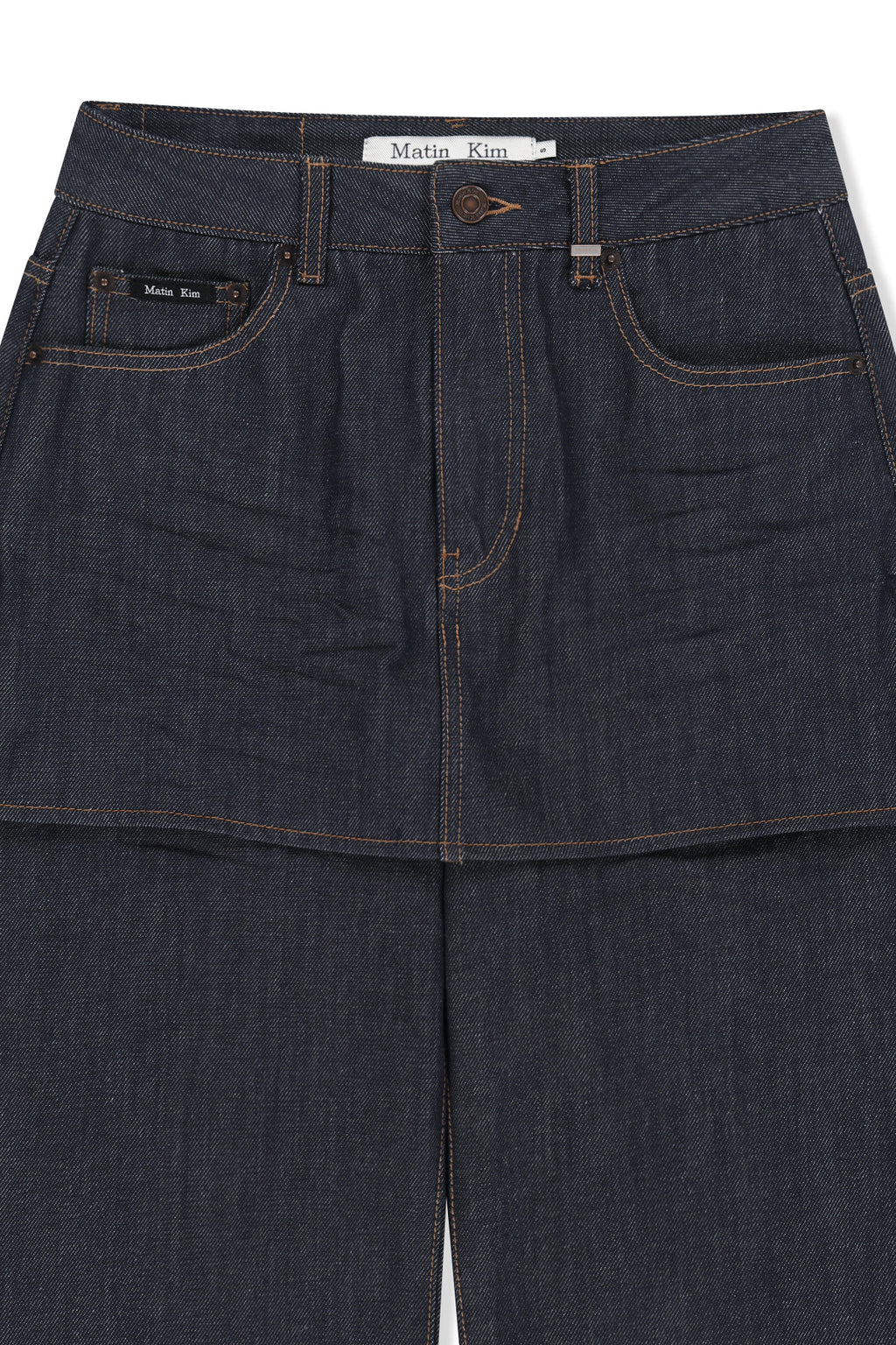 Matin Kim - Skirt Overlay Denim Pants (Dark Navy) product image 3 | TRAB K-Fashion Australia