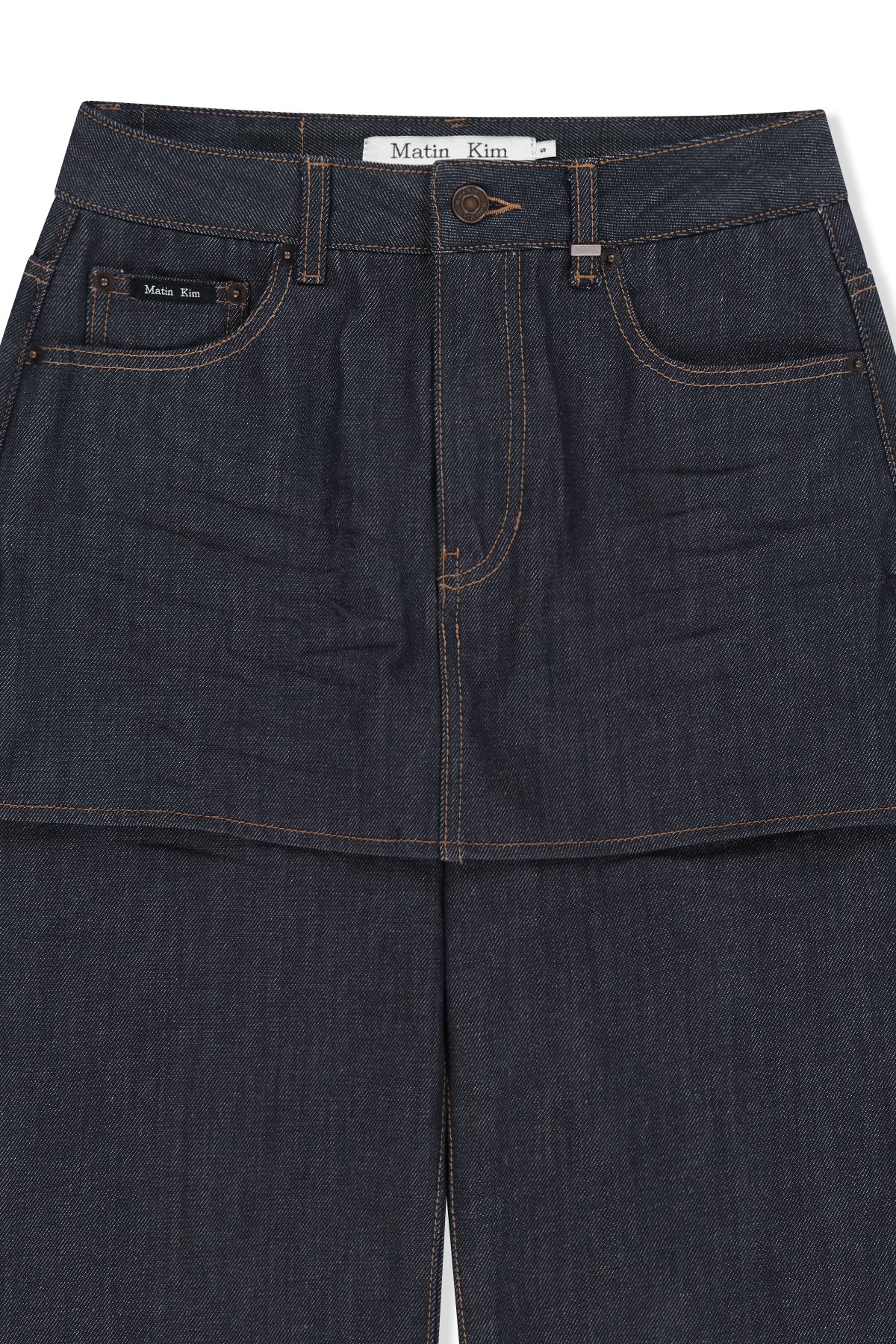 Matin Kim - Skirt Overlay Denim Pants (Dark Navy) product image 3 | TRAB K-Fashion Australia