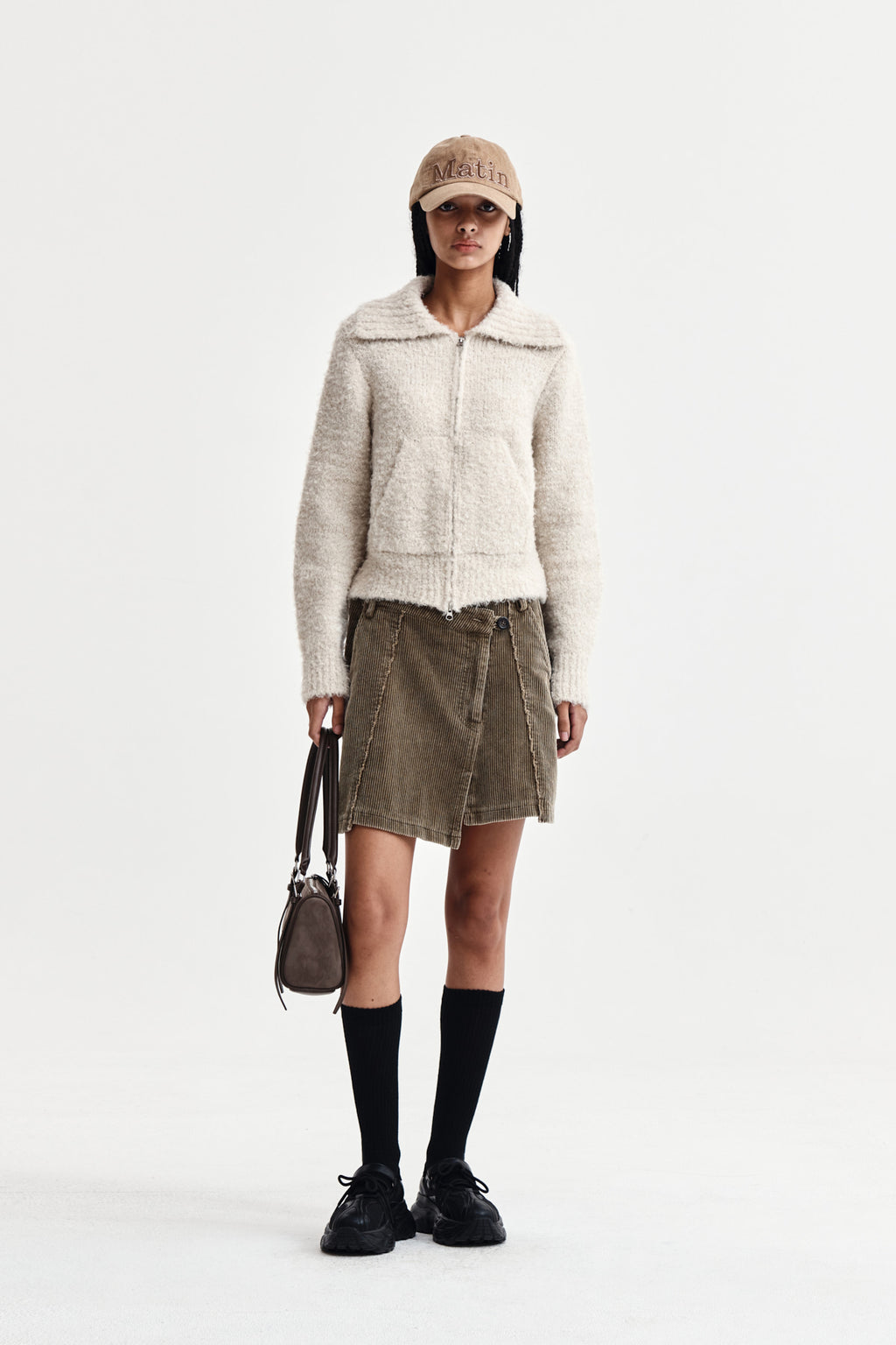 Matin Kim - Boucle Knit Zip Up Cardigan (Light Beige) product image 8 | TRAB K-Fashion Australia