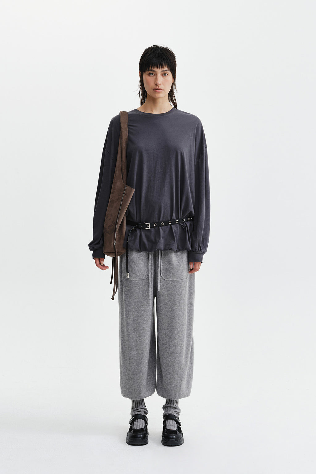 Matin Kim - Leg Warmer Knit Jogger Pants (Grey) product image 11 | TRAB K-Fashion Australia