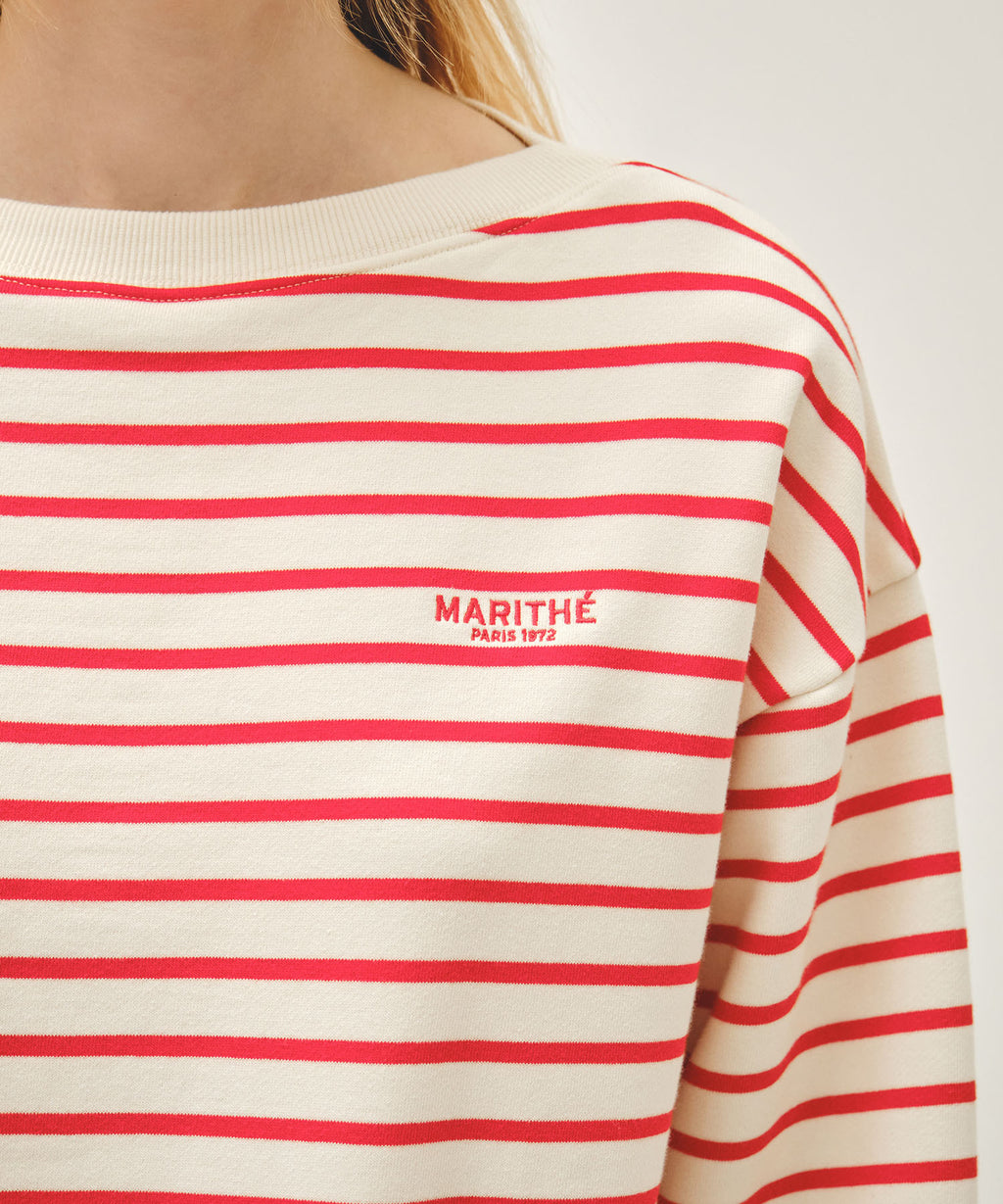 Marithe & Francois Girbaud - Stripe Boatneck Crop Sweatshirt (Red) product image 4 | TRAB K-Fashion Australia