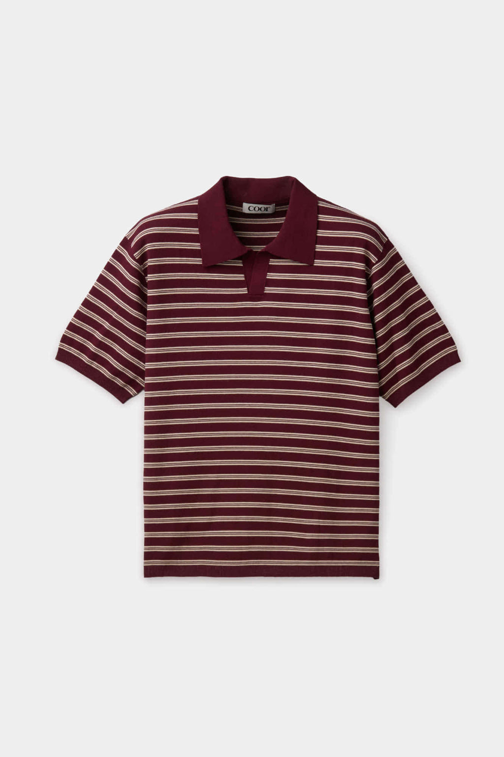 Coor - Open-Collar Stripe Sweater (Burgundy) product image 1 | TRAB K-Fashion Australia