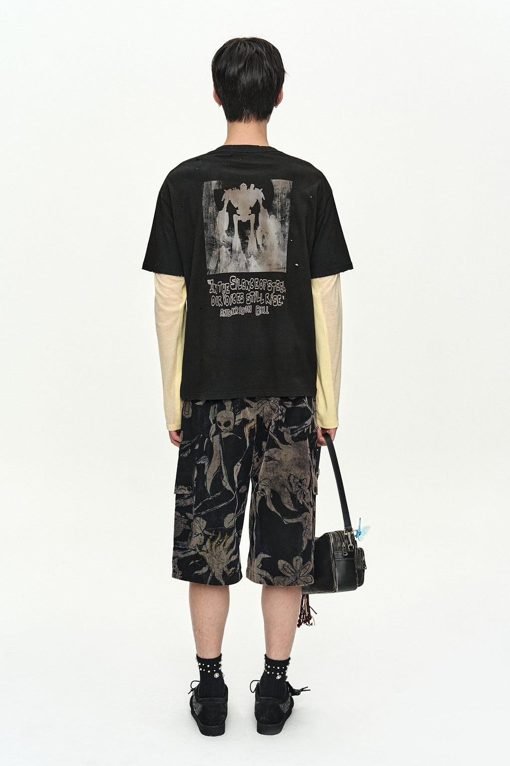 Andersson Bell - Flower Overlay Cargo Shorts (Black/Beige) product image 3 | TRAB K-Fashion Australia