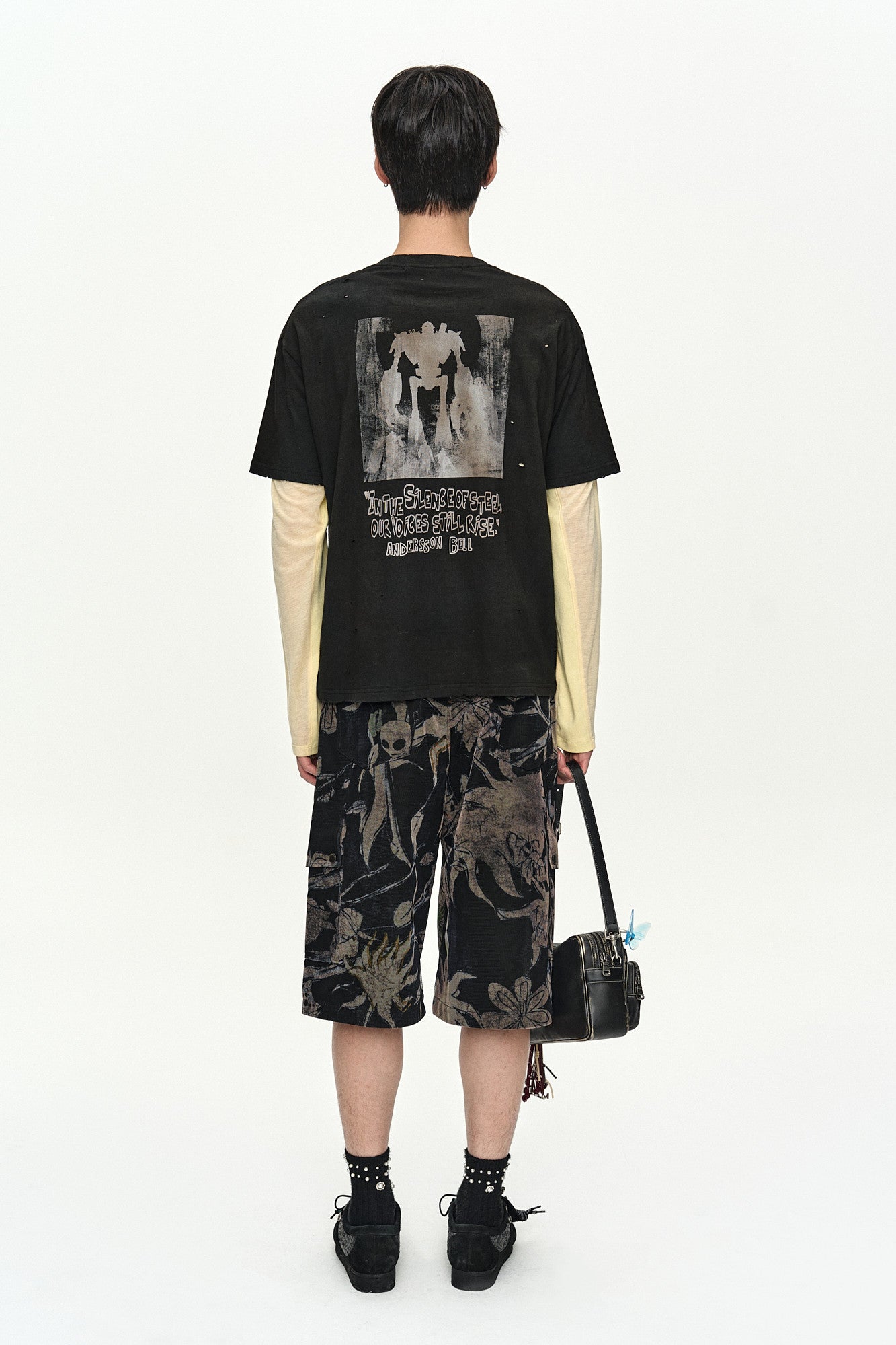 Andersson Bell - Flower Overlay Cargo Shorts (Black/Beige) product image 3 | TRAB K-Fashion Australia