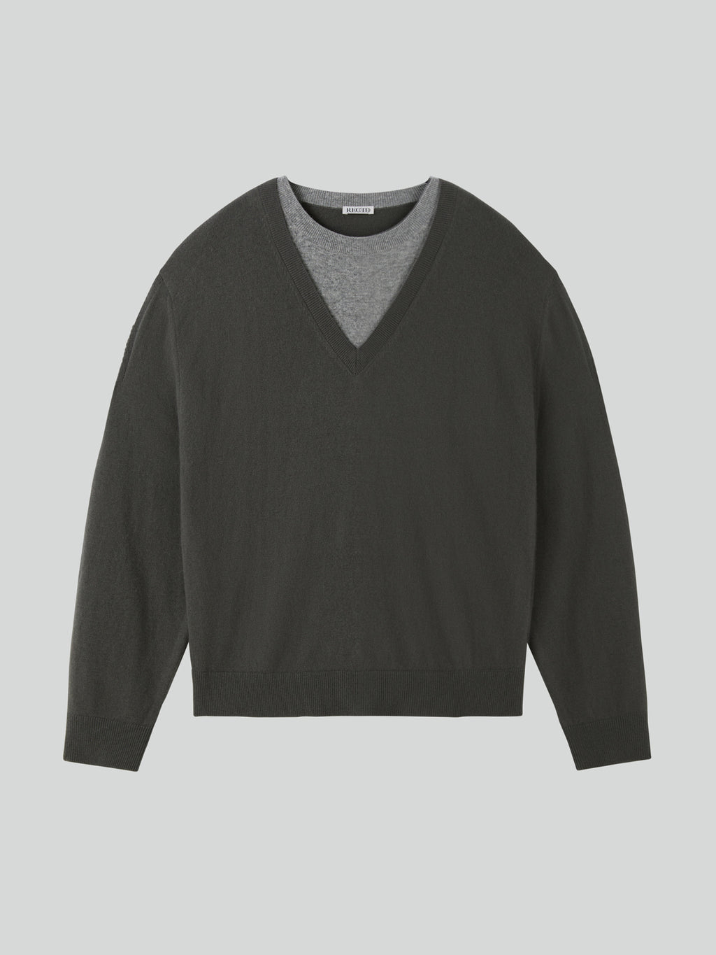 Recto - Contrast Layered V-Neck Knit Top (Taupe Grey) product image 9 | TRAB K-Fashion Australia