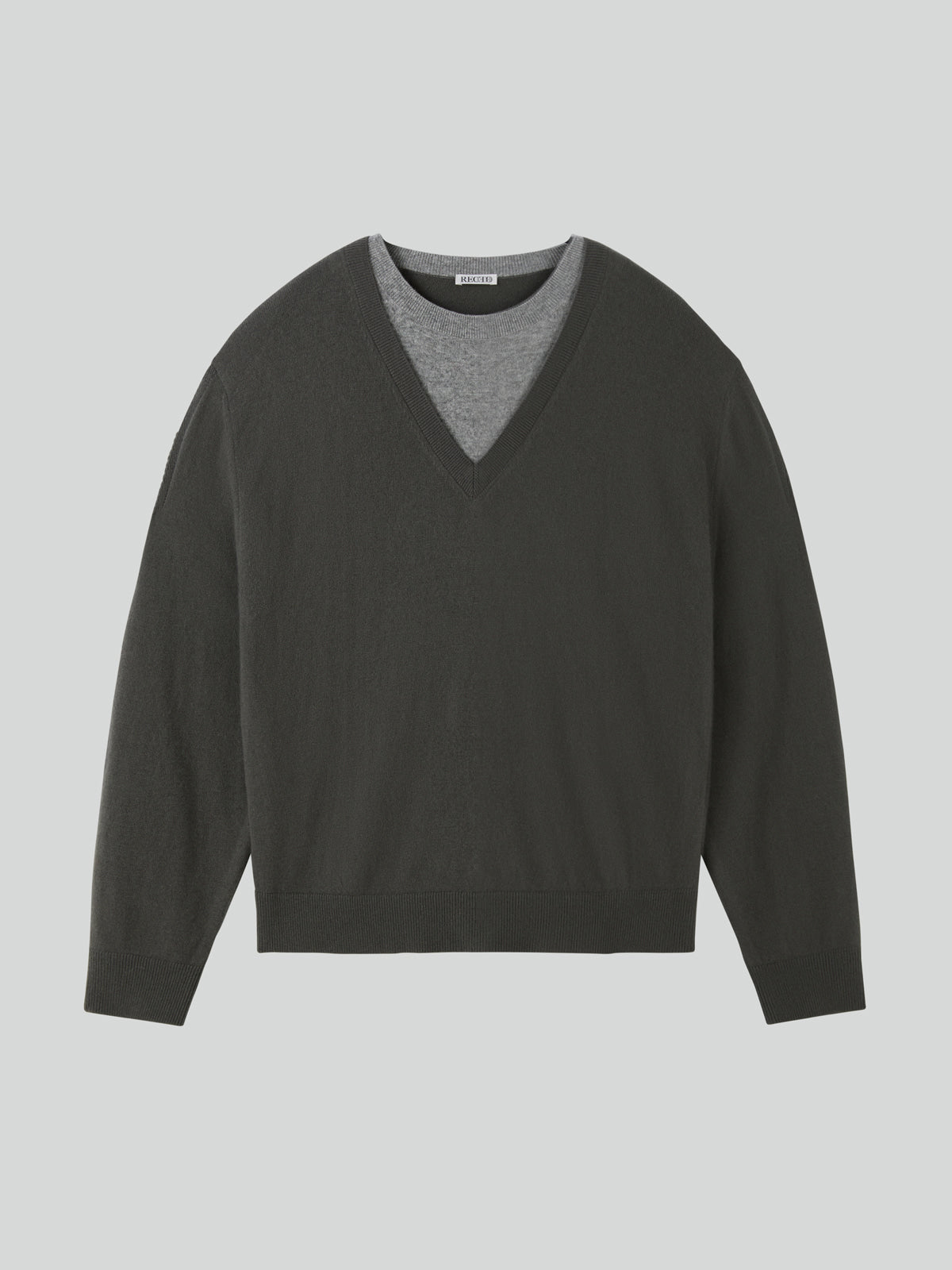 Recto - Contrast Layered V-Neck Knit Top (Taupe Grey) product image 9 | TRAB K-Fashion Australia