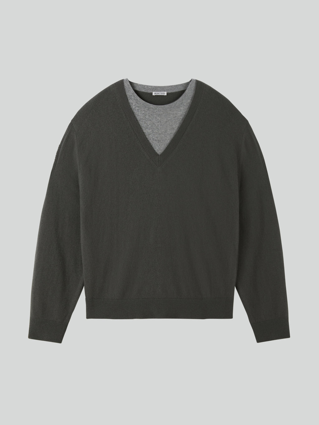 Recto - Contrast Layered V-Neck Knit Top (Taupe Grey) product image 9 | TRAB K-Fashion Australia