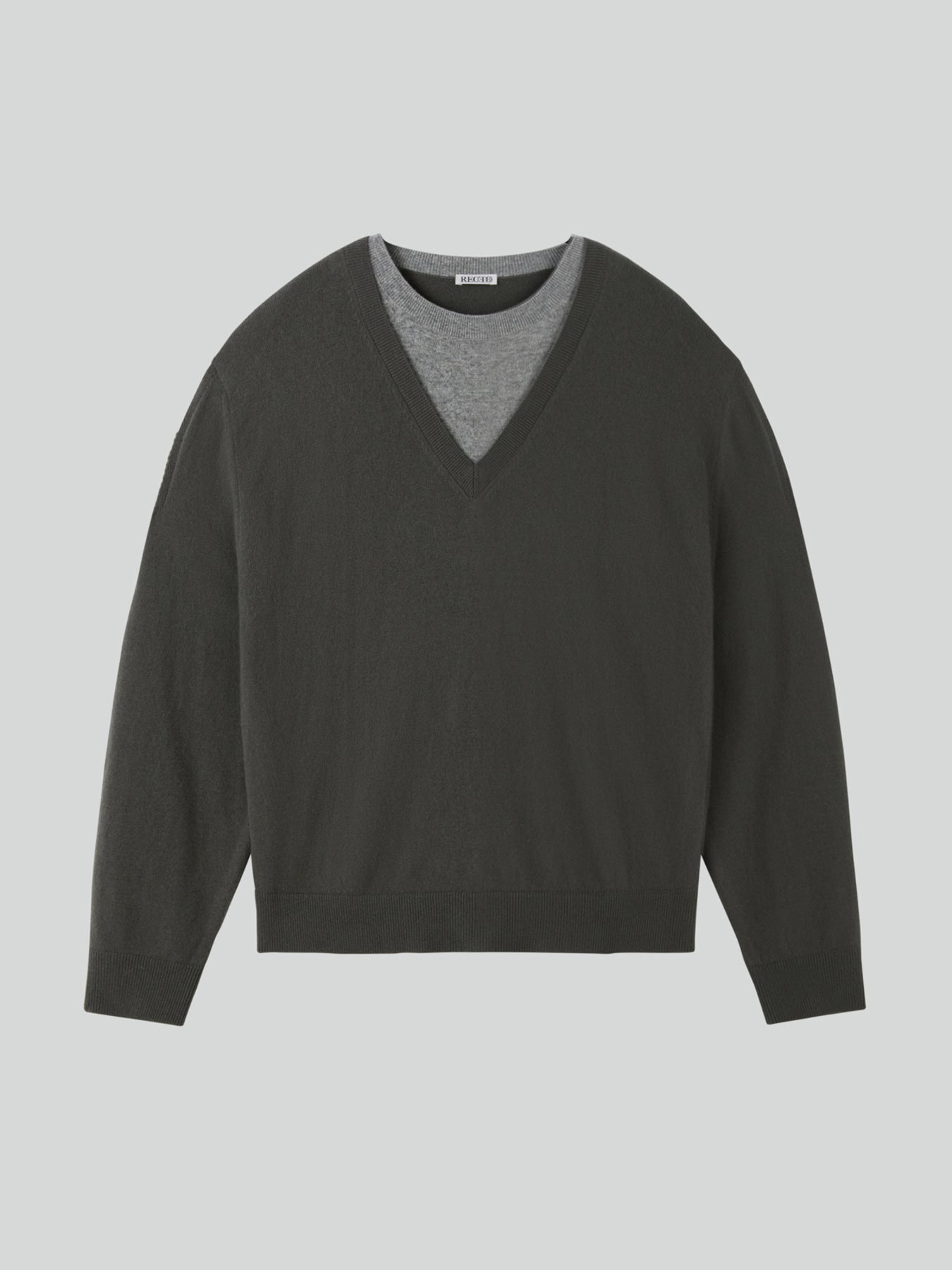 Recto - Contrast Layered V-Neck Knit Top (Taupe Grey) product image 9 | TRAB K-Fashion Australia
