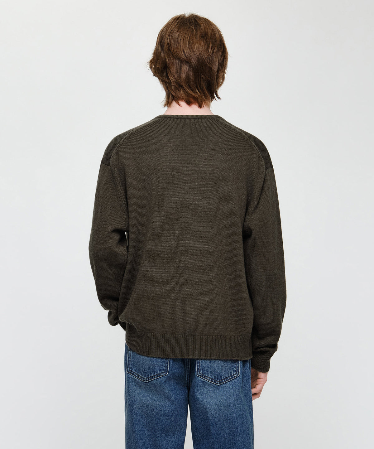 Marithe & Francois Girbaud - Small Classic Logo Oversized V-neck Knit Pullover (Dark Brown) product image 3 | TRAB K-Fashion Australia