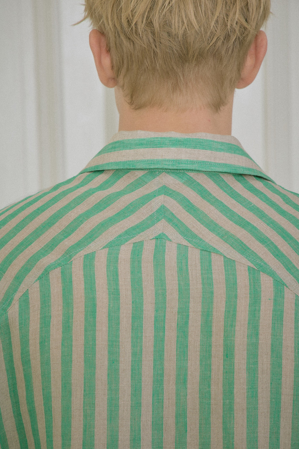 STU - Back Raglan Stripe Linen Shirt (Green) product image 7 | TRAB K-Fashion Australia