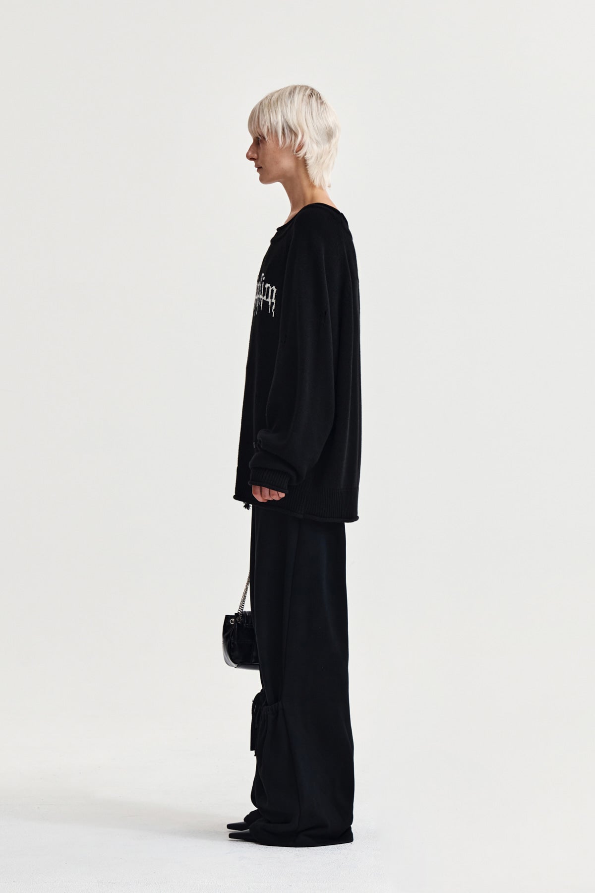Matin Kim - Two Way Off Shoulder Damage Pullover (Black) product image 6 | TRAB K-Fashion Australia