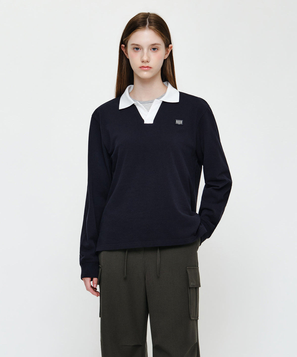 Marithe & Francois Girbaud - Collar Pique Long Sleeve Tee (Navy) product image 1 | TRAB K-Fashion Australia