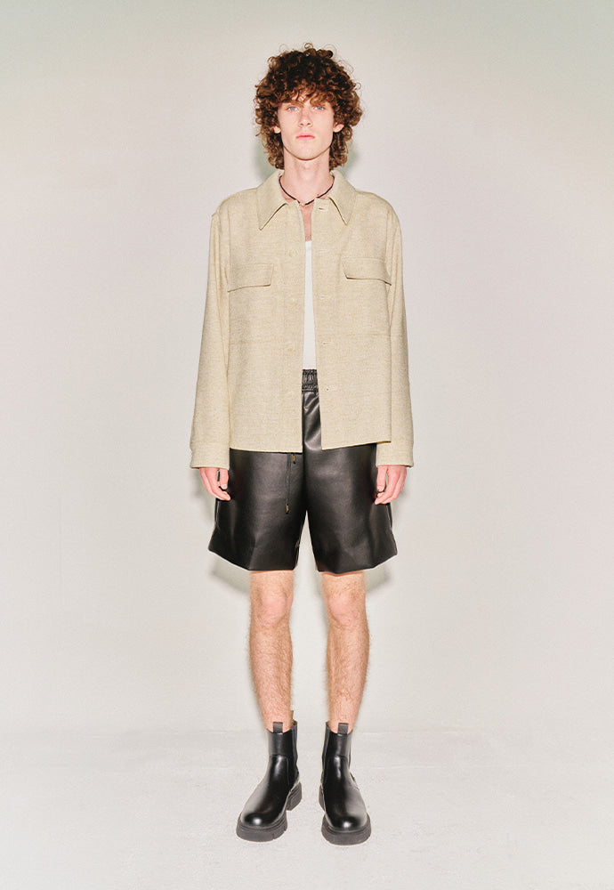 Tonywack - Wool And Lyocell Natural Tweed Shirt Jacket (Sage Beige) product image 1 | TRAB K-Fashion Australia