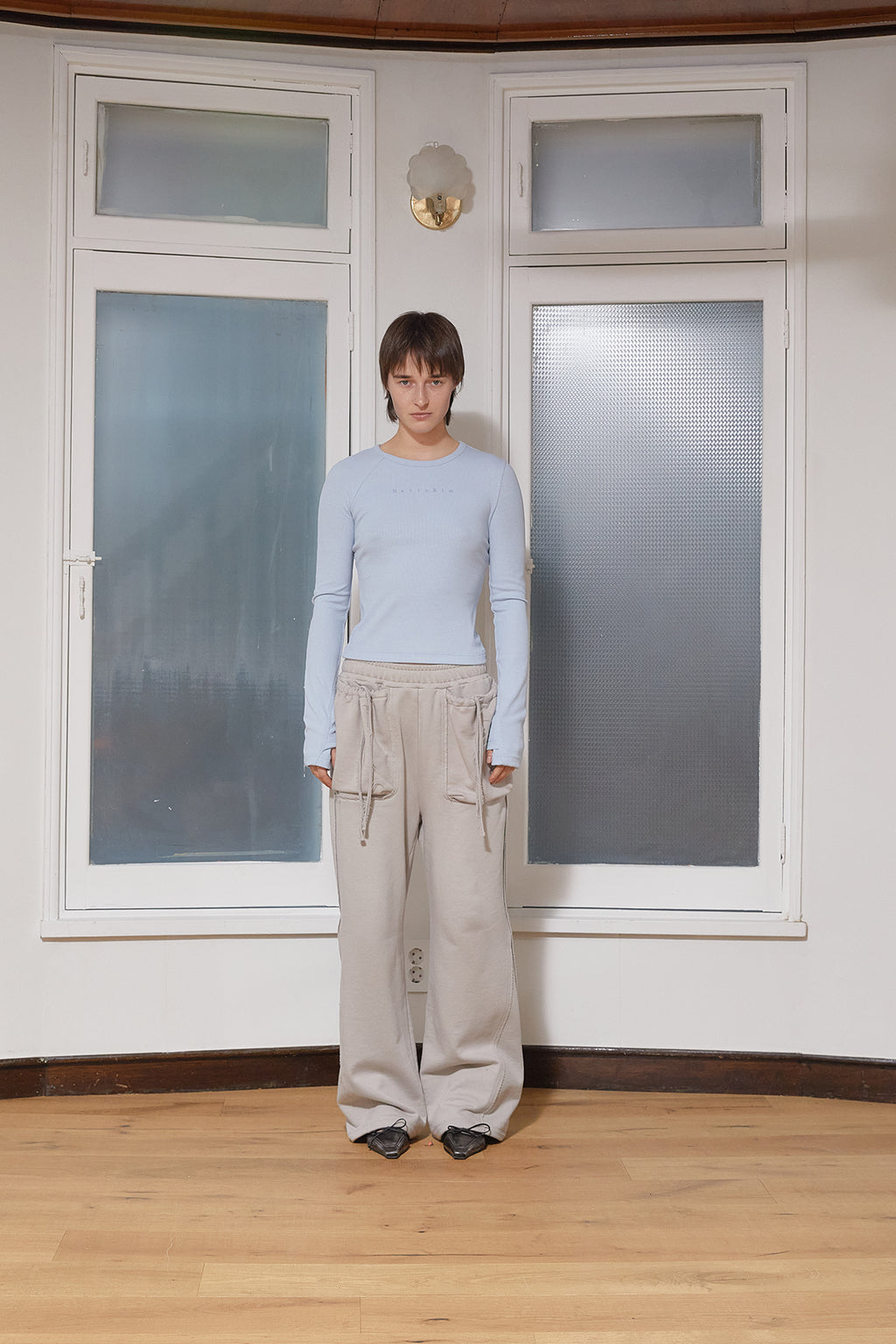 Matin Kim - Finger Hole Logo Printing Top (Light Blue) product image 10 | TRAB K-Fashion Australia