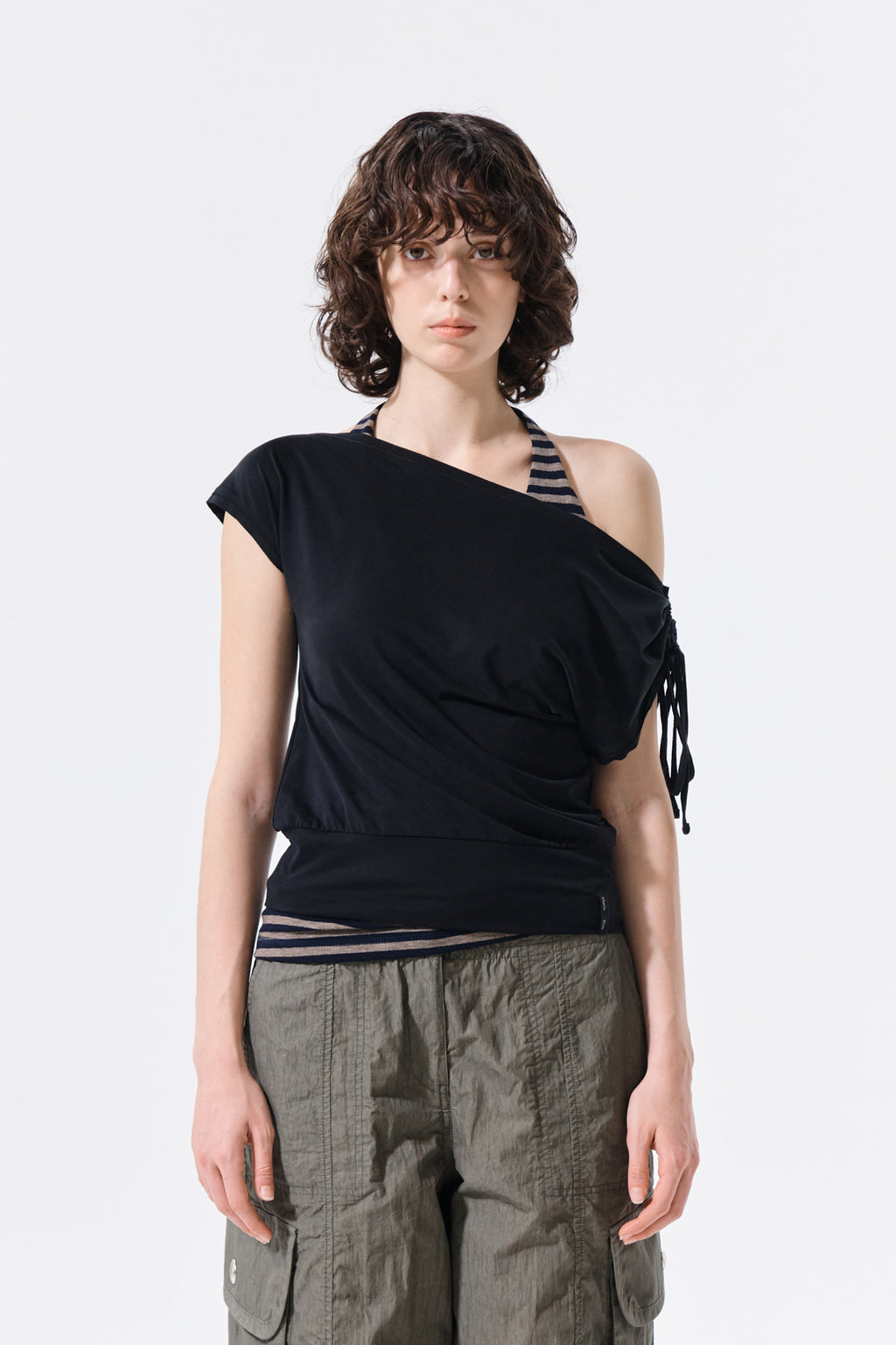 Matin Kim - Draped Asymmetric Sleeveless Top (Black) product image 5 | TRAB K-Fashion Australia