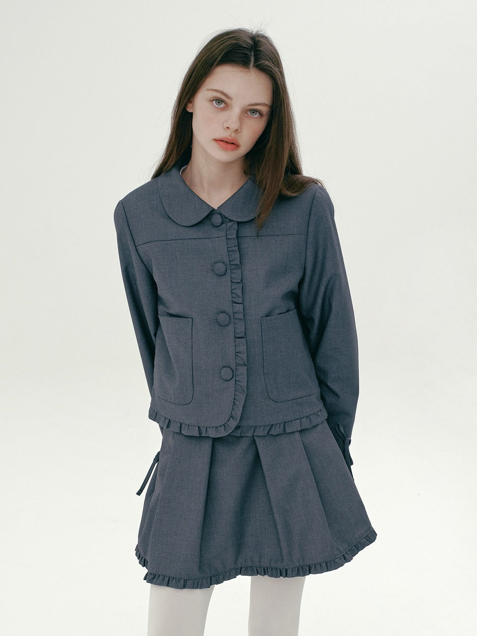 Margarin Fingers - Frill Ribbon Jacket (Grey) product image 1 | TRAB K-Fashion Australia