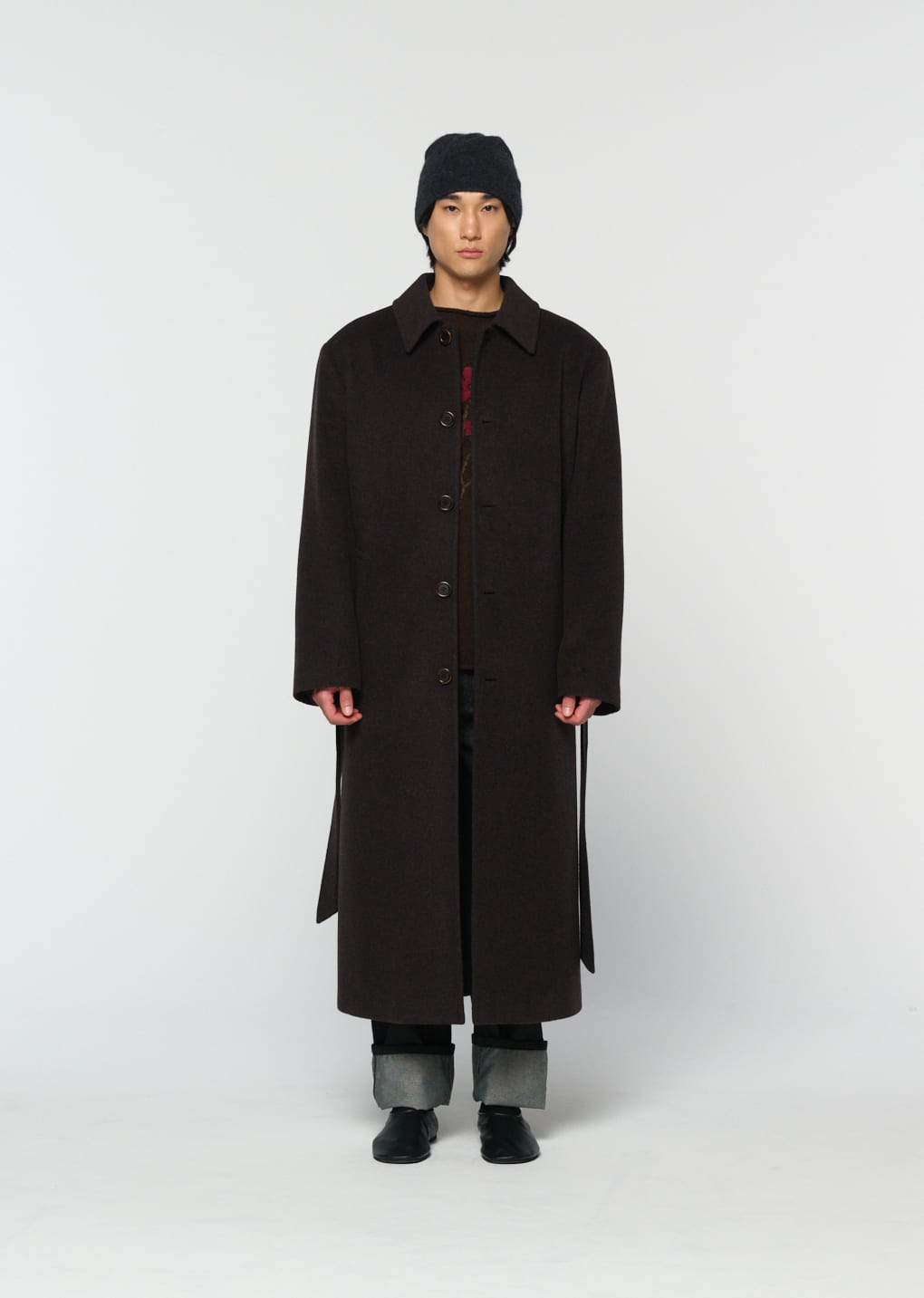 Amomento - men's single breasted long coat (Dark Brown) product image 2 | TRAB K-Fashion Australia