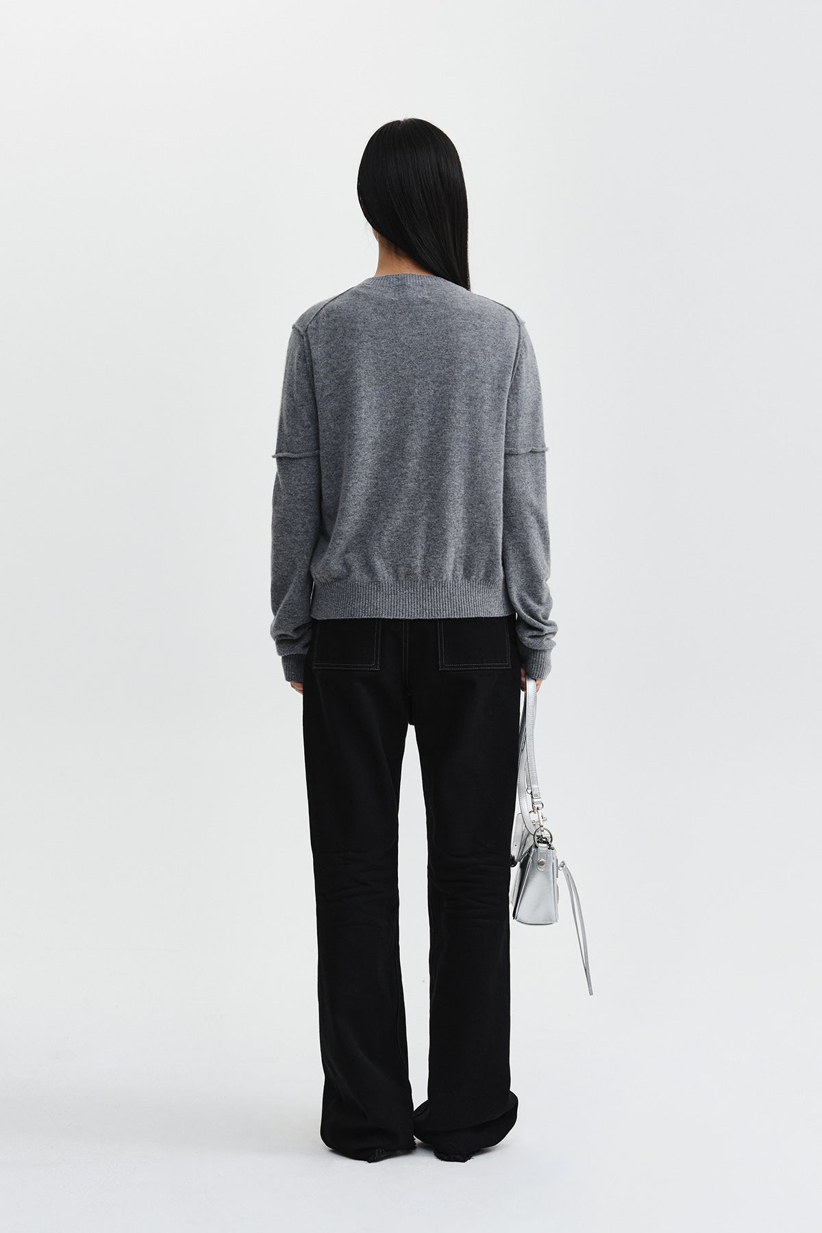 Matin Kim - Cashmere Blended Cutline Round Cardigan (Grey) product image 9 | TRAB K-Fashion Australia
