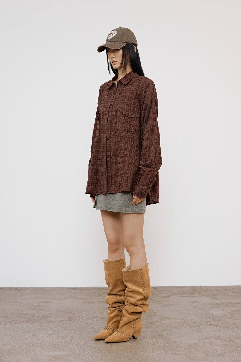 Deinet - Double Checkered Overfit Shirt (Brown) product image 2 | TRAB K-Fashion Australia