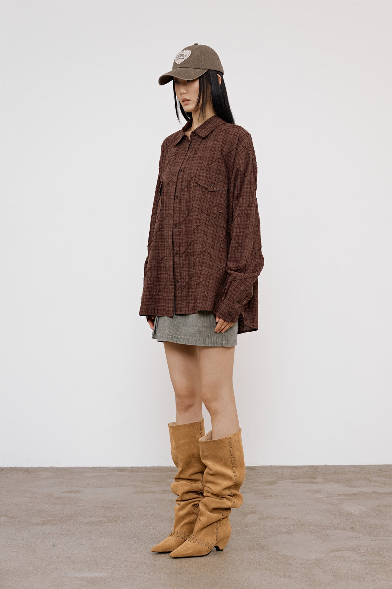 Deinet - Double Checkered Overfit Shirt (Brown) product image 2 | TRAB K-Fashion Australia