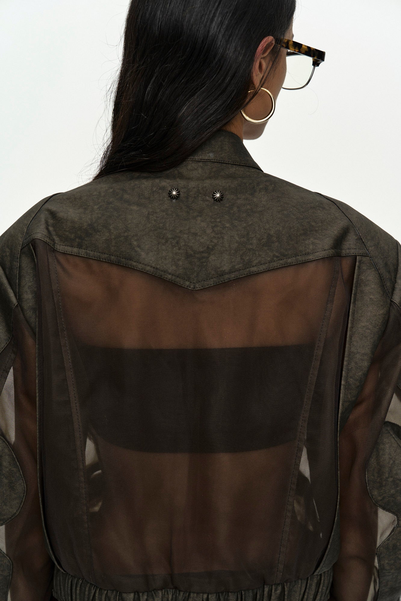 Andersson Bell - Kelly Faux-Leather & Sheer Rider Jacket (Khaki) product image 8 | TRAB K-Fashion Australia